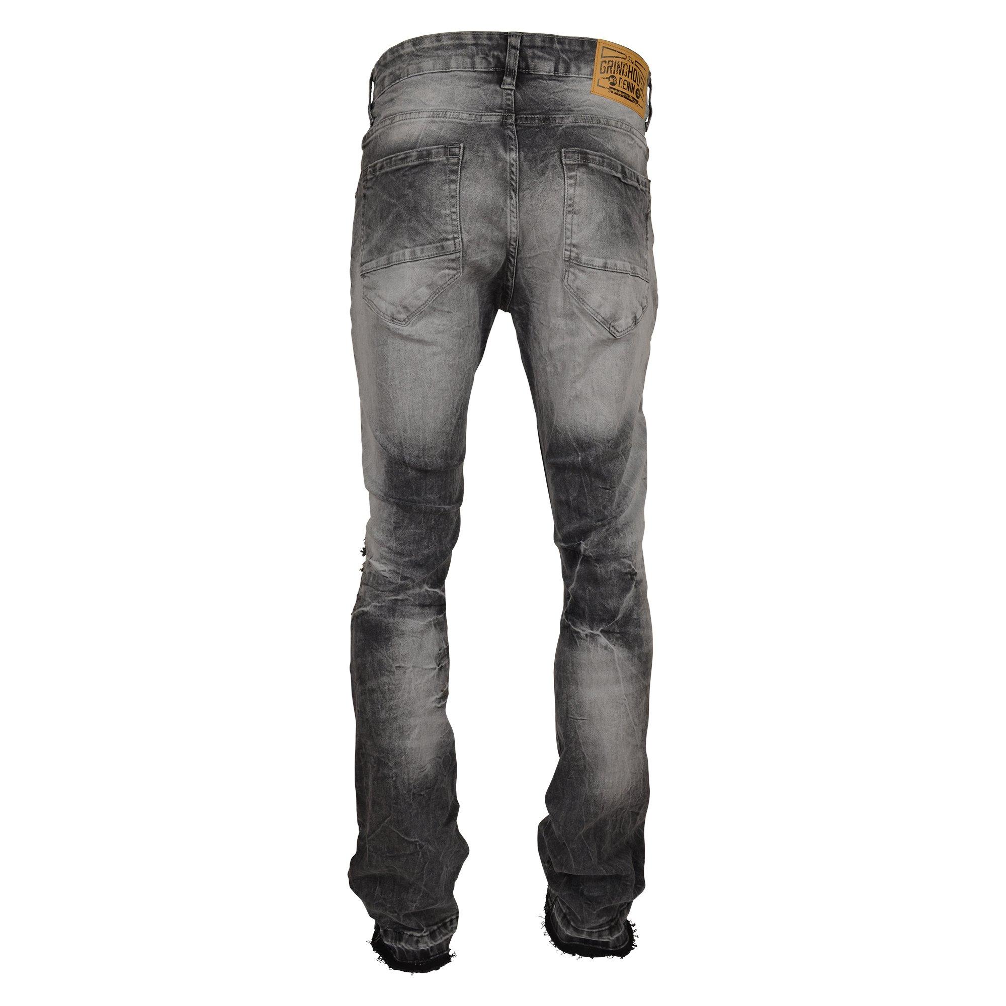 Grindhouse Stacked Ripped Flare Slim Fit Men's Black Jeans