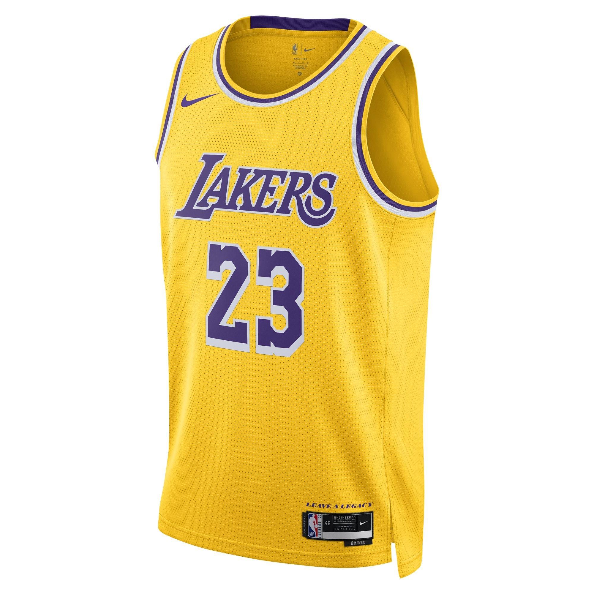 Nike Men's Los Angeles Lakers Lebron James Icon Edition Dri-FIT NBA Swingman Jersey - YELLOW Thumbnail View 1