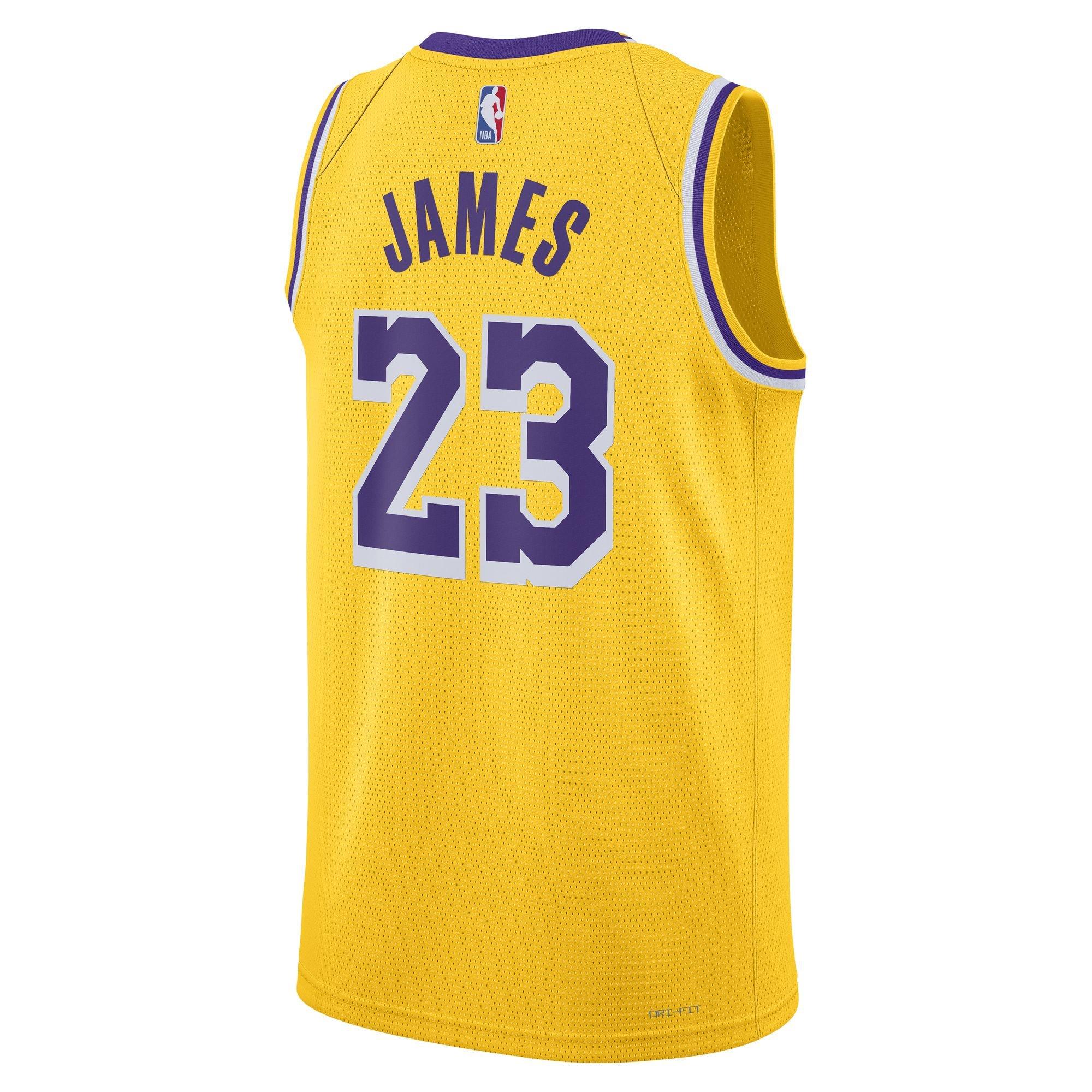 Nike Men's Los Angeles Lakers Lebron James Icon Edition Dri-FIT NBA Swingman Jersey - YELLOW Thumbnail View 2