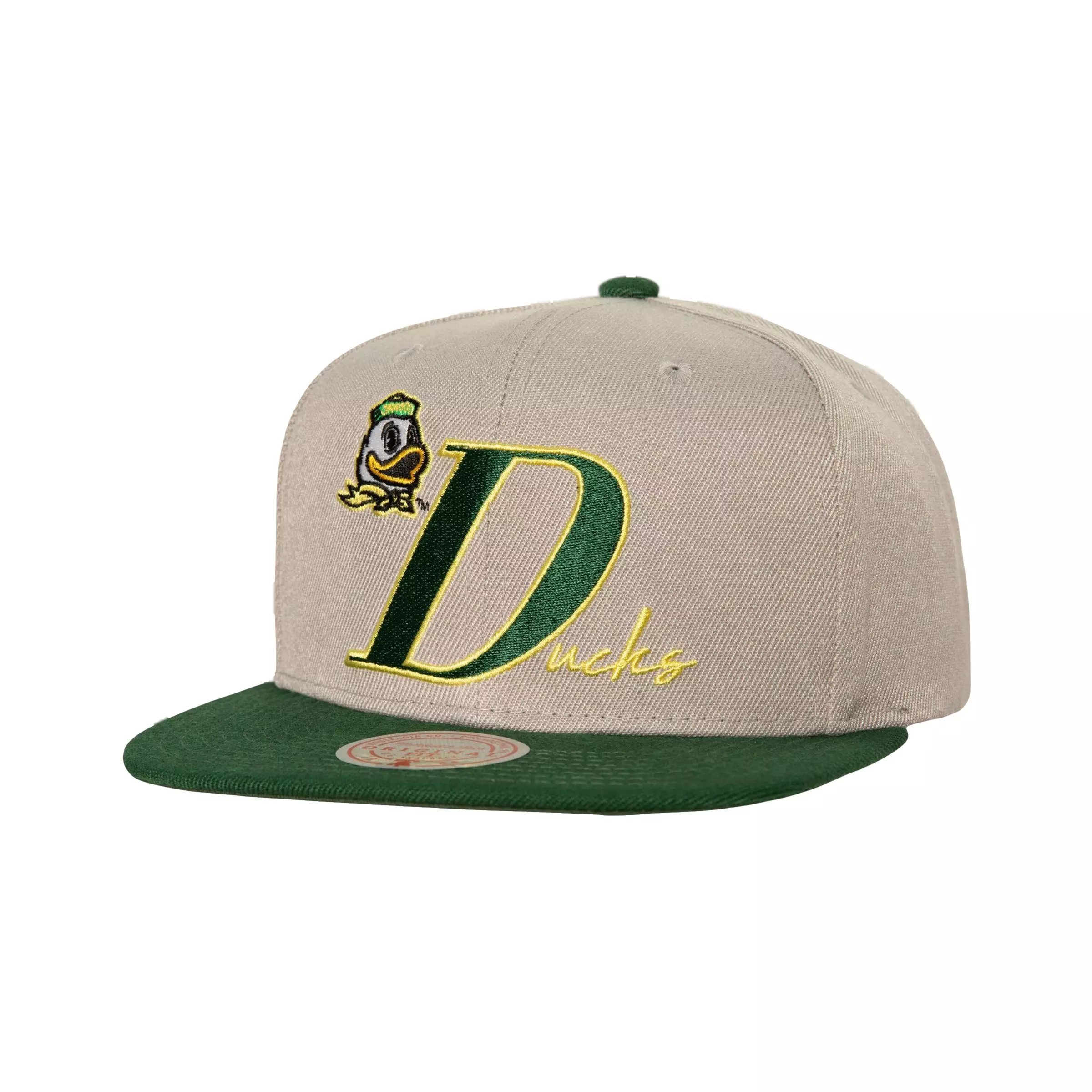 Mitchell & Ness Oregon Ducks Top Letter Snapback Hat - GREY