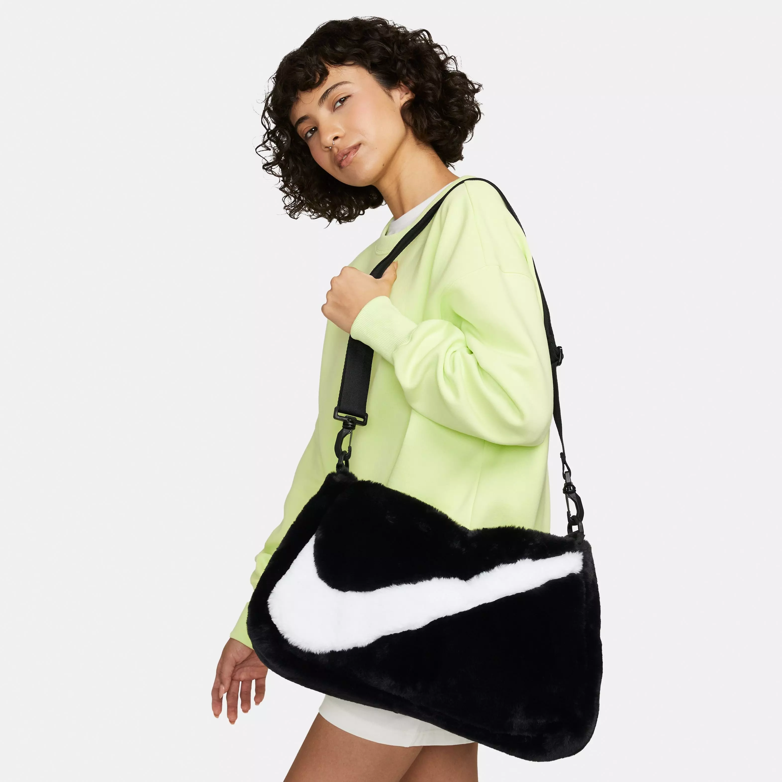 Nike Women's Sportswear Faux Fur Tote Bag-Black - BLACK