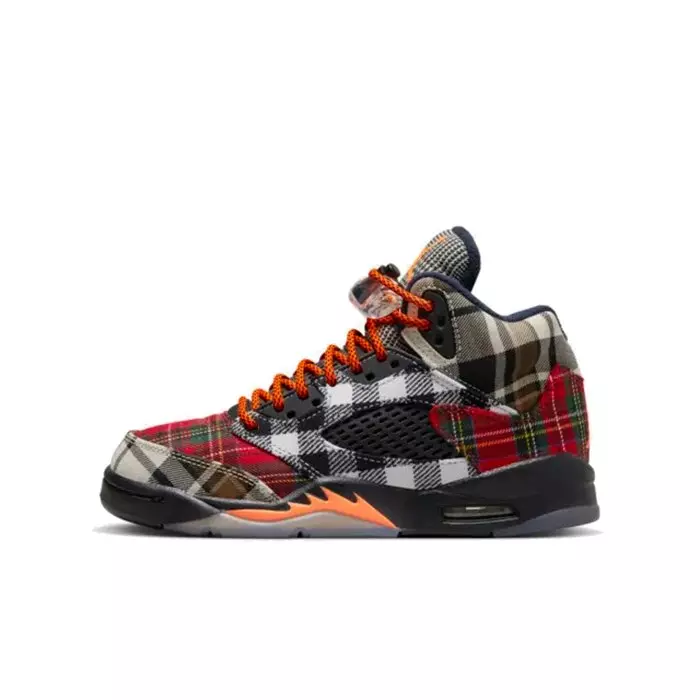 Jordan 5 Retro "Plaid" Grade School Kids' Shoe - BLACK/TOTAL ORANGE/DARK OBSIDIAN