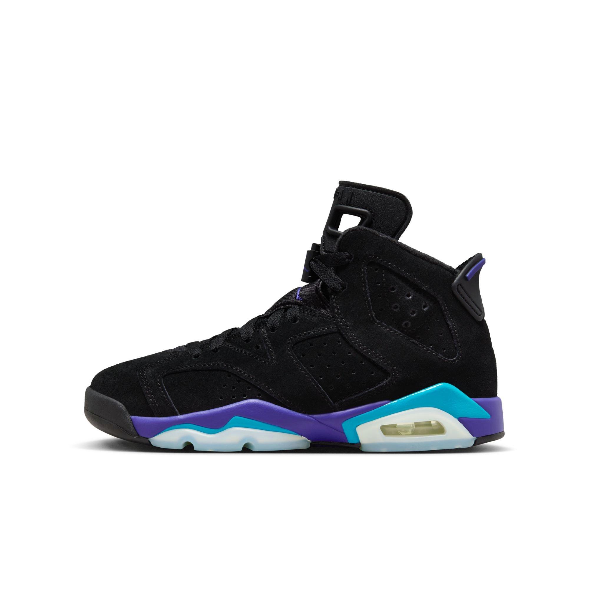 Jordan 6 Retro "Aqua" Grade School Kids' Shoe - BLACK/BRIGHT CONCORD/AQUATONE Thumbnail View 7