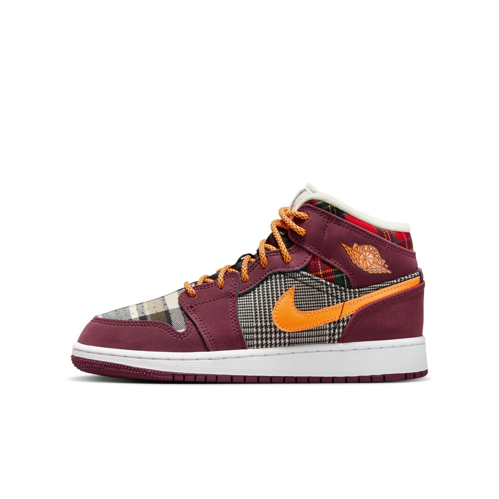 Jordan 1 Mid SE Grade School Kids' "Night Maroon/Total Orange/Black/White" Shoe