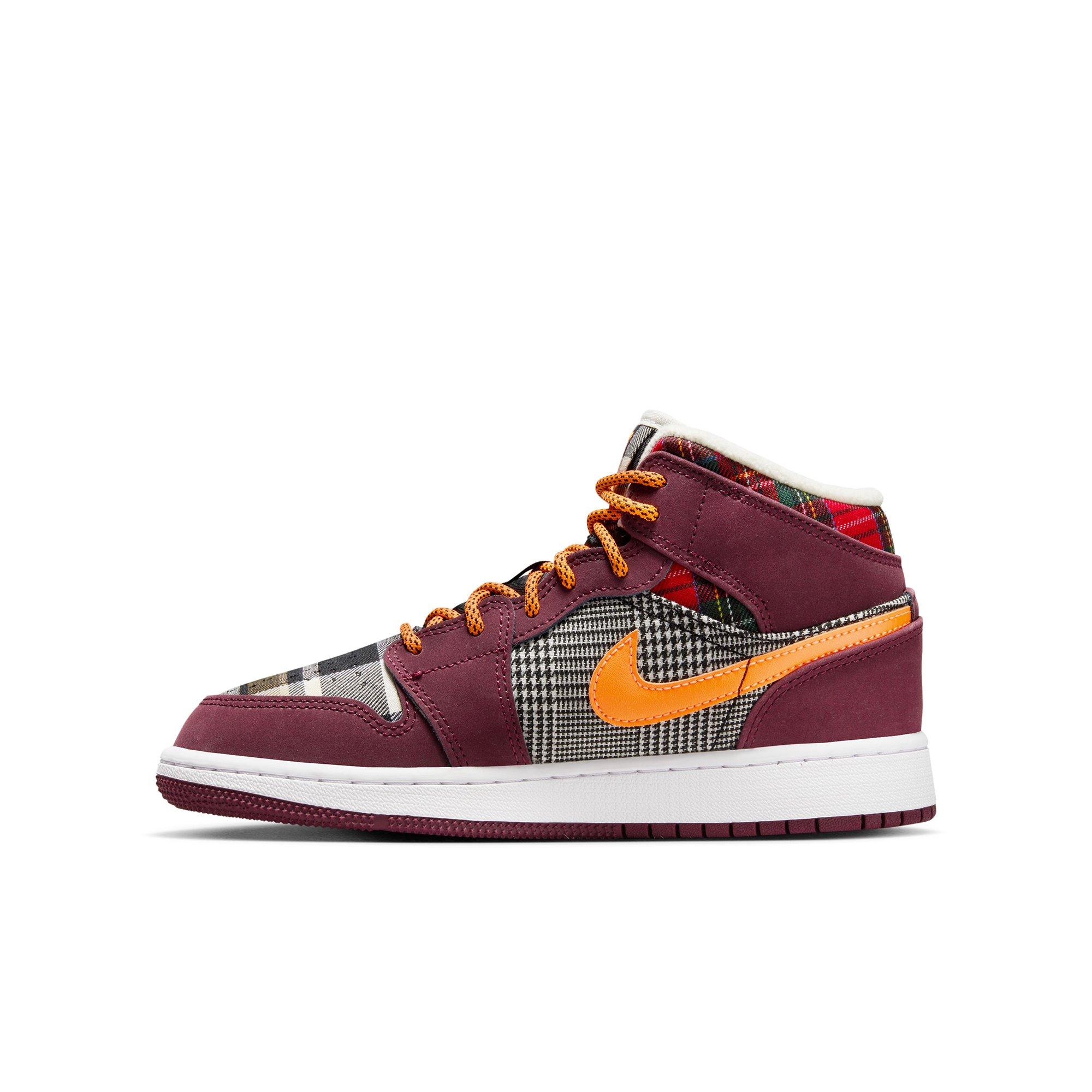 Jordan 1 Mid SE Grade School Kids' "Night Maroon/Total Orange/Black/White" Shoe