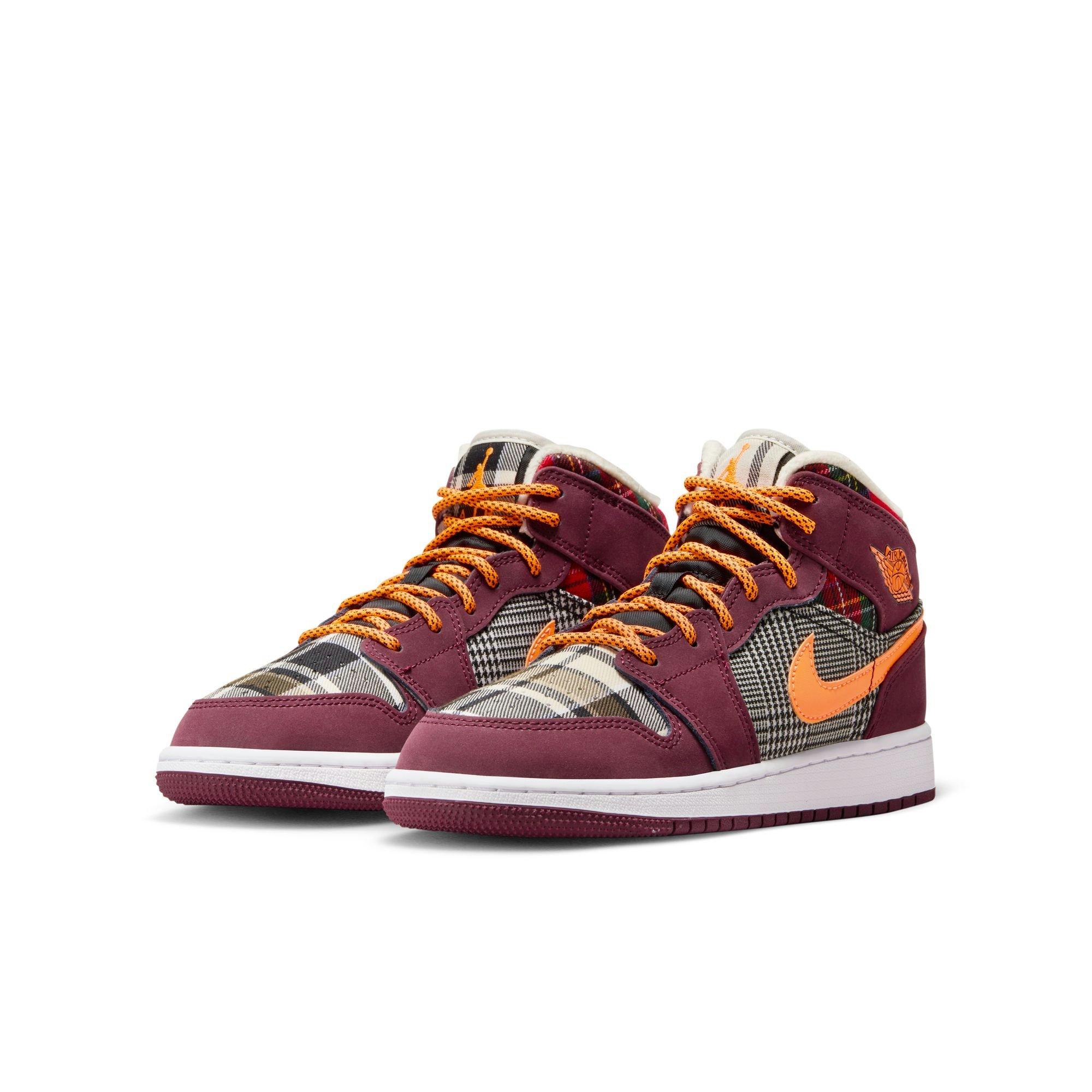 Jordan 1 Mid SE Grade School Kids' "Night Maroon/Total Orange/Black/White" Shoe