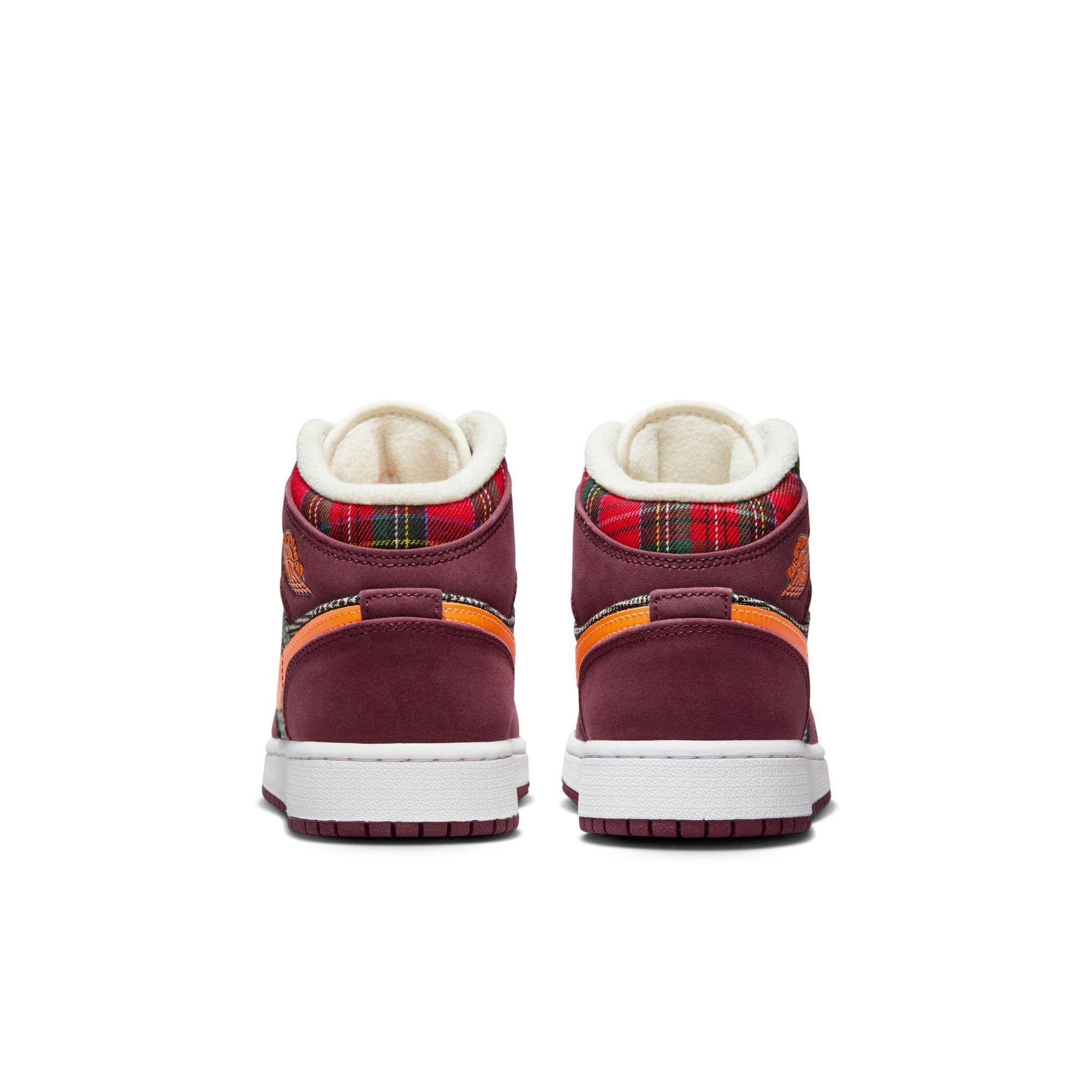 Jordan 1 Mid SE Grade School Kids' "Night Maroon/Total Orange/Black/White" Shoe