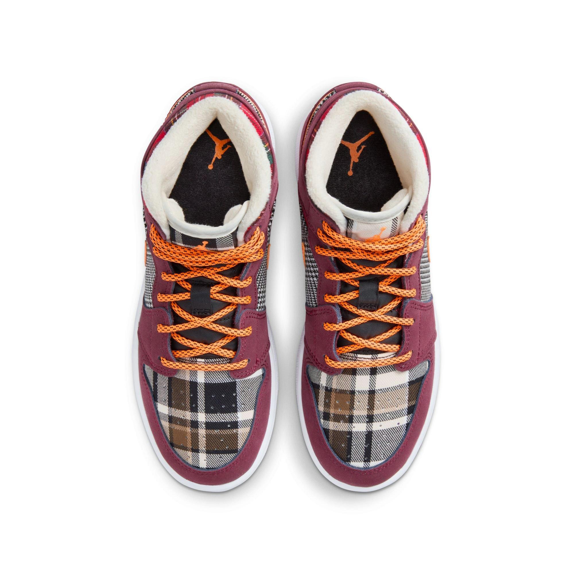 Jordan 1 Mid SE Grade School Kids' "Night Maroon/Total Orange/Black/White" Shoe