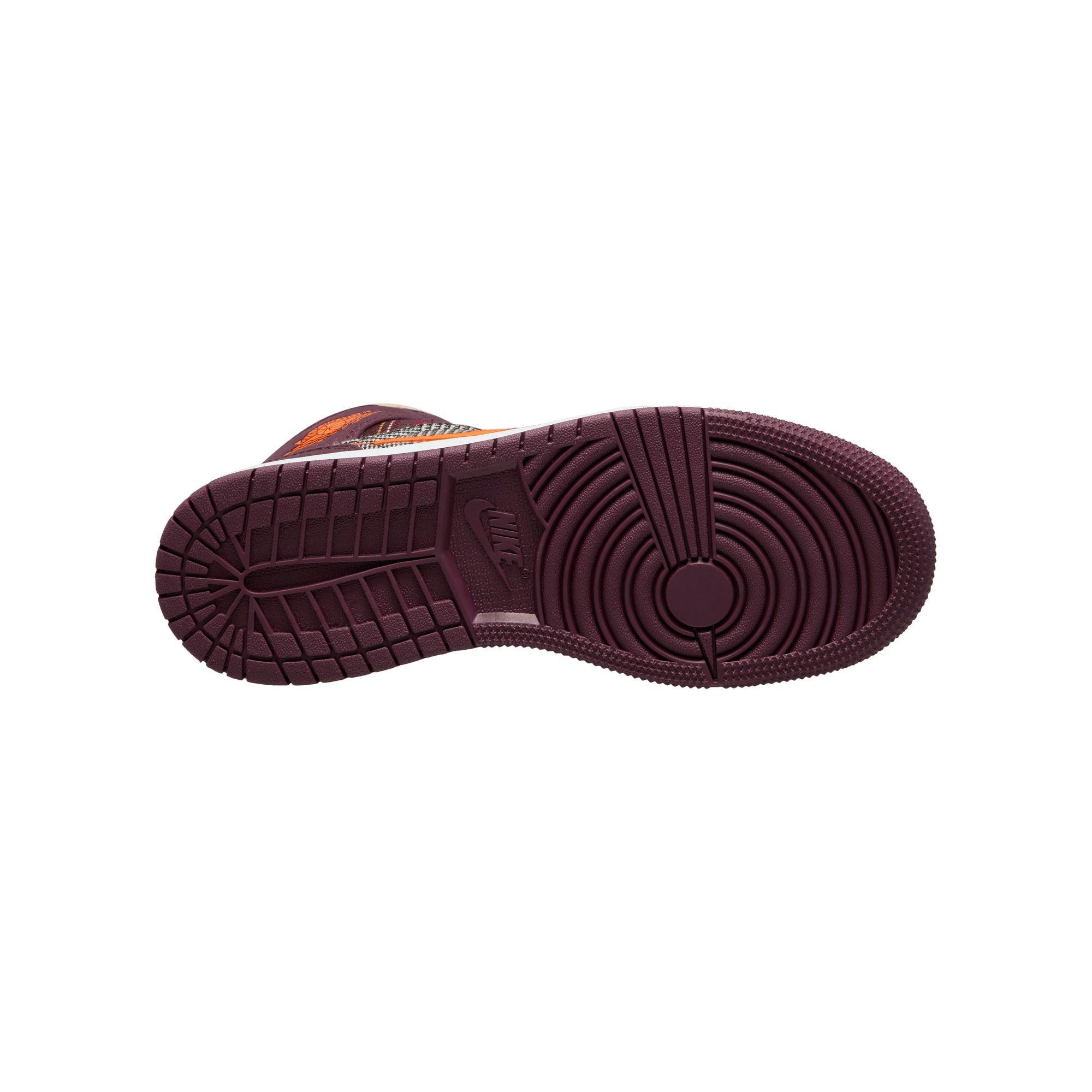 Jordan 1 Mid SE Grade School Kids' "Night Maroon/Total Orange/Black/White" Shoe