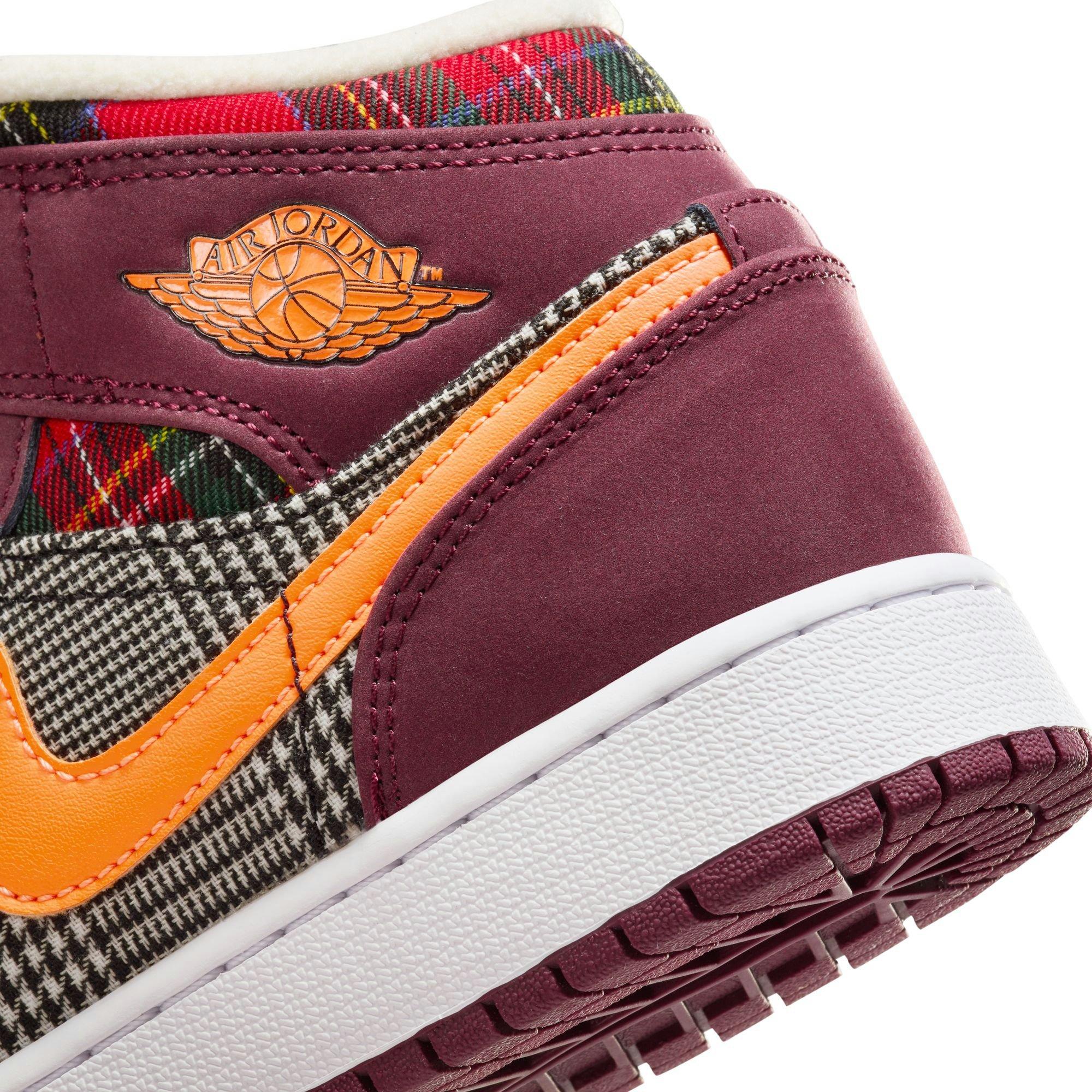 Jordan 1 Mid SE Grade School Kids' "Night Maroon/Total Orange/Black/White" Shoe