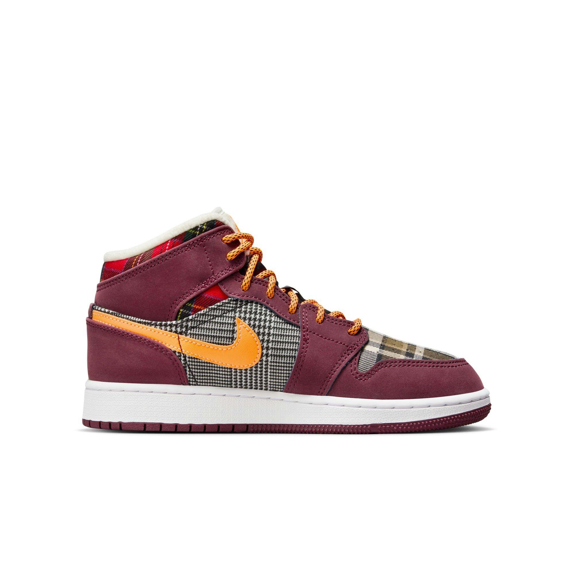 Jordan 1 Mid SE Grade School Kids' "Night Maroon/Total Orange/Black/White" Shoe