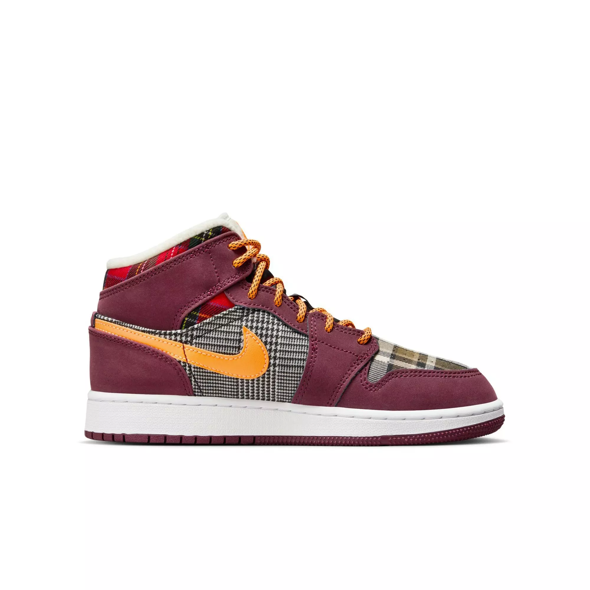 Jordan 1 Mid SE "Night Maroon/Total Orange/Black/White" Grade School Kids' Shoe - BLACK/ORANGE