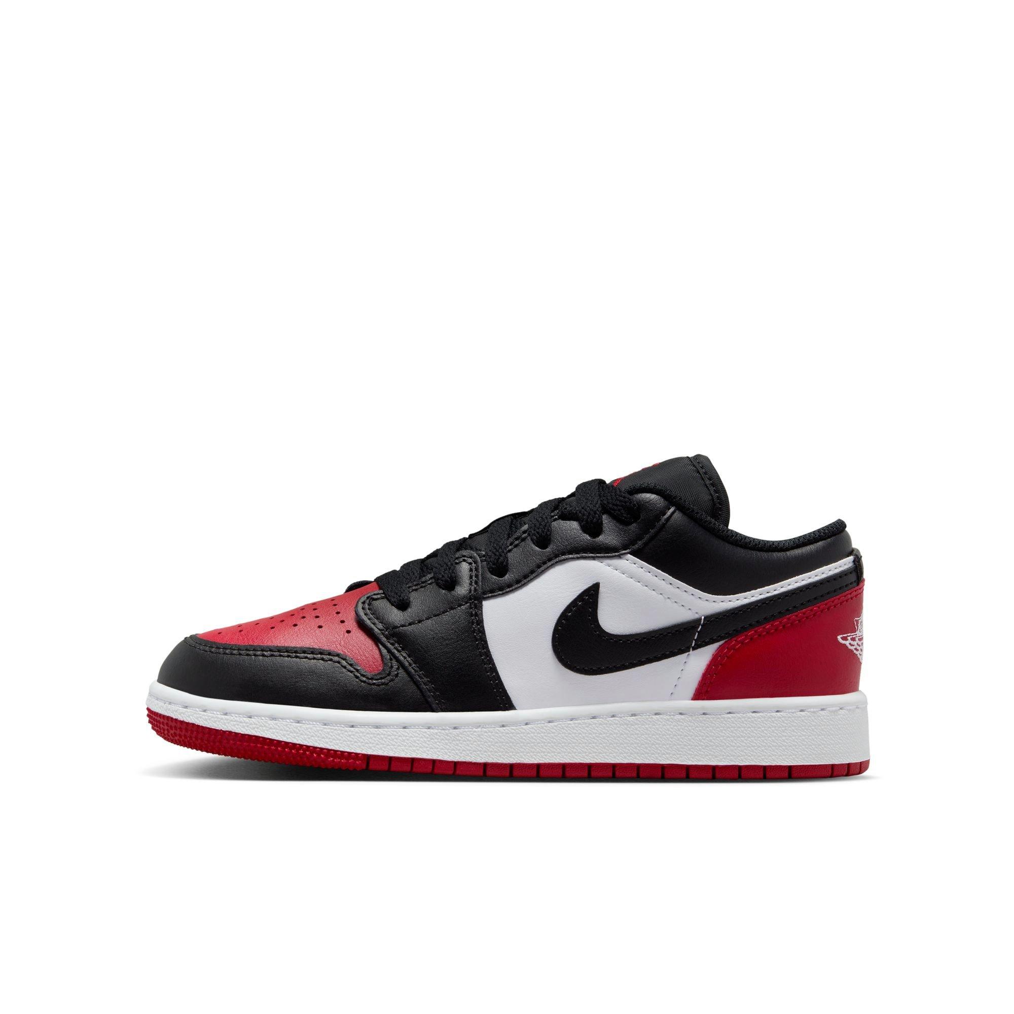 Jordan 1 Low Bred Grade School Boys' "Black/Gym Red/White" Shoe