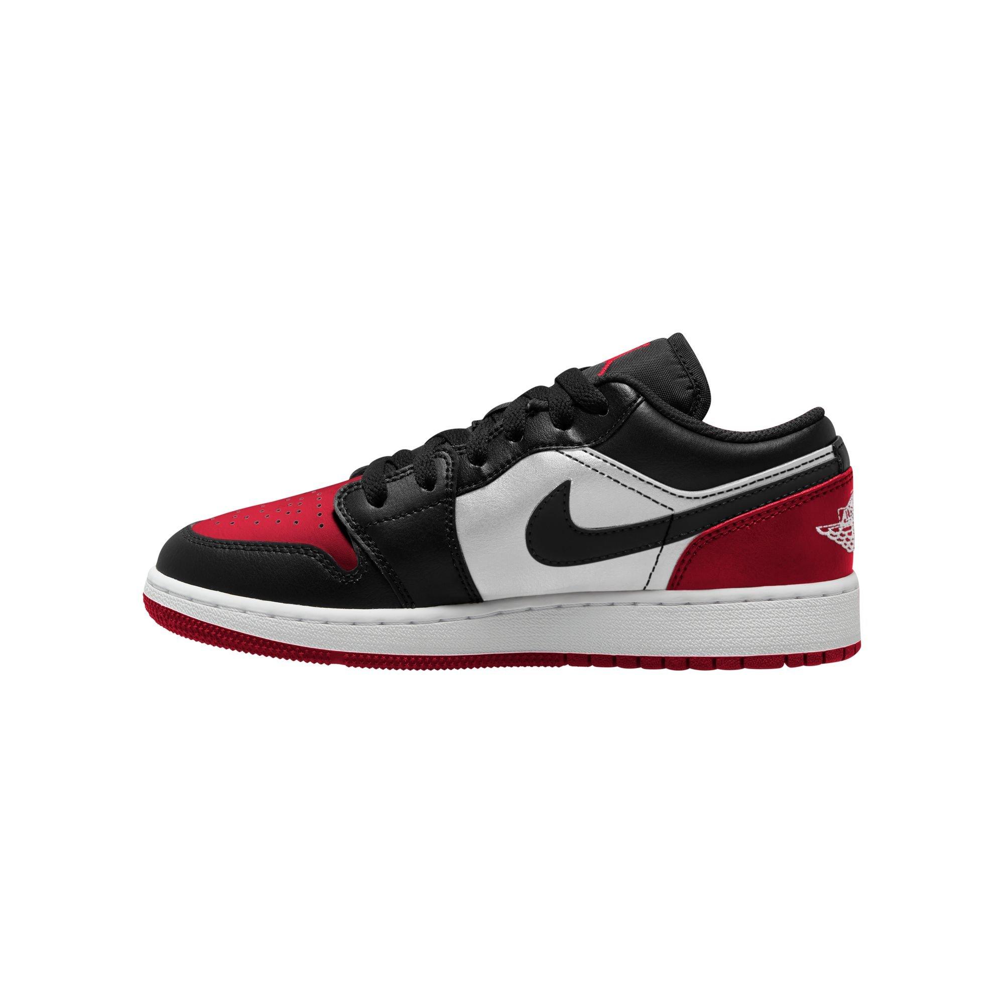 Jordan 1 Low Bred Grade School Boys' "Black/Gym Red/White" Shoe