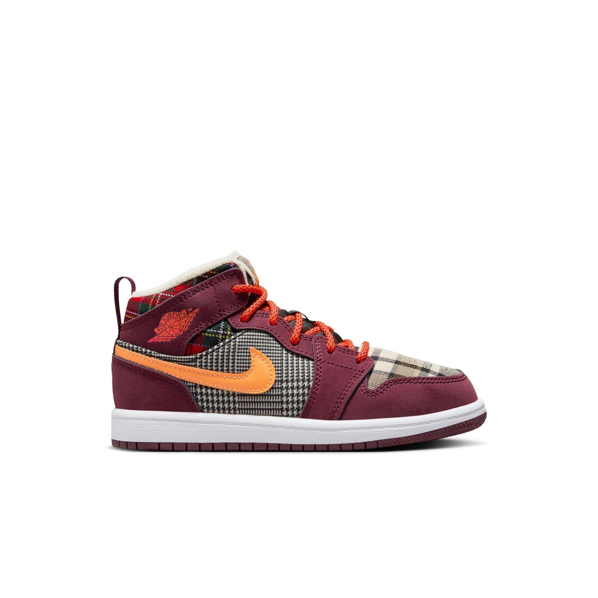 Jordan 1 Mid SE "Night Maroon/Total Orange/Black/White" Preschool Kids' Shoe - BLACK/ORANGE Thumbnail View 1