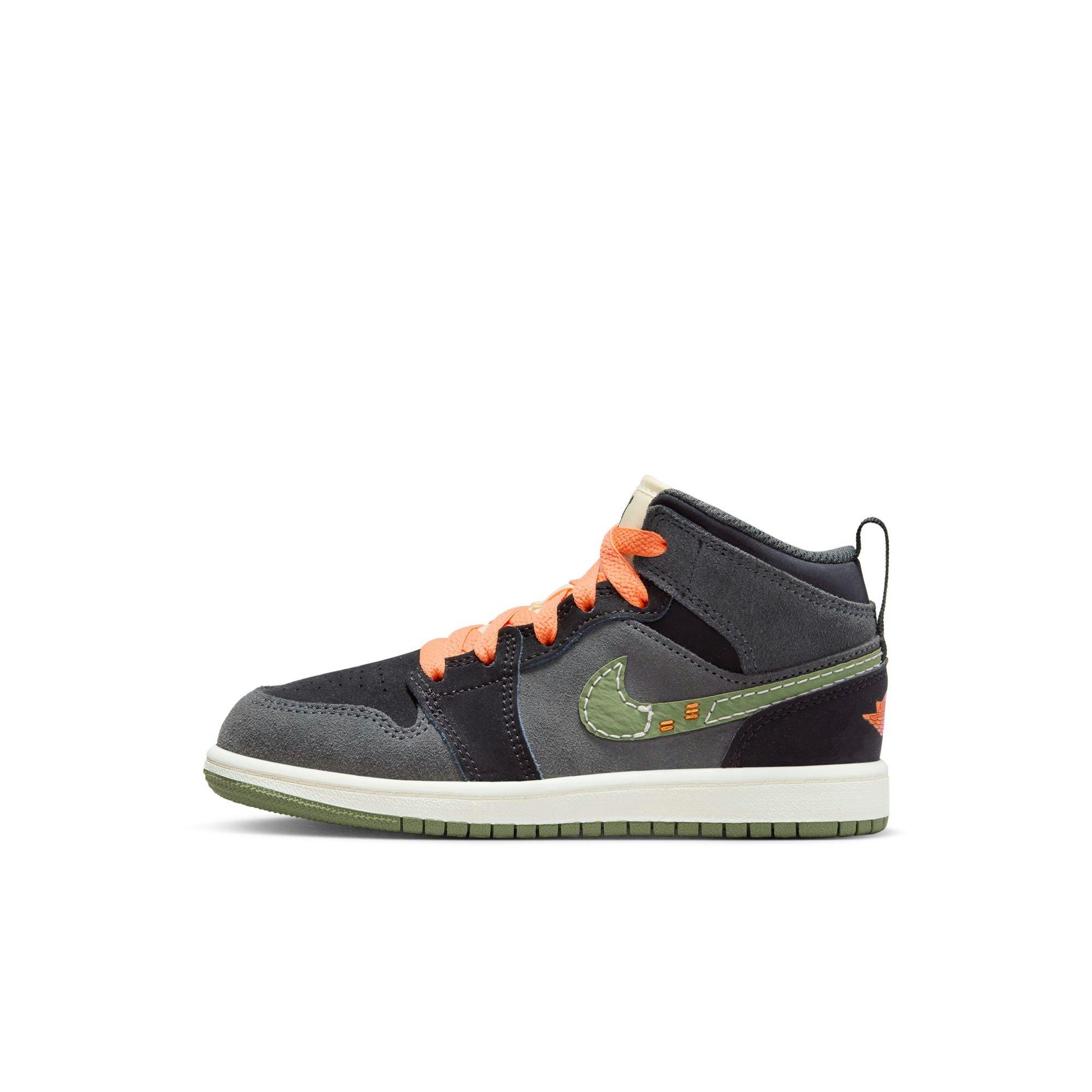 Jordan 1 Mid SE Craft "Sky J Olive" Preschool Kids' Shoe - ANTHRACITE/SKY J OLIVE/BLACK Thumbnail View 6