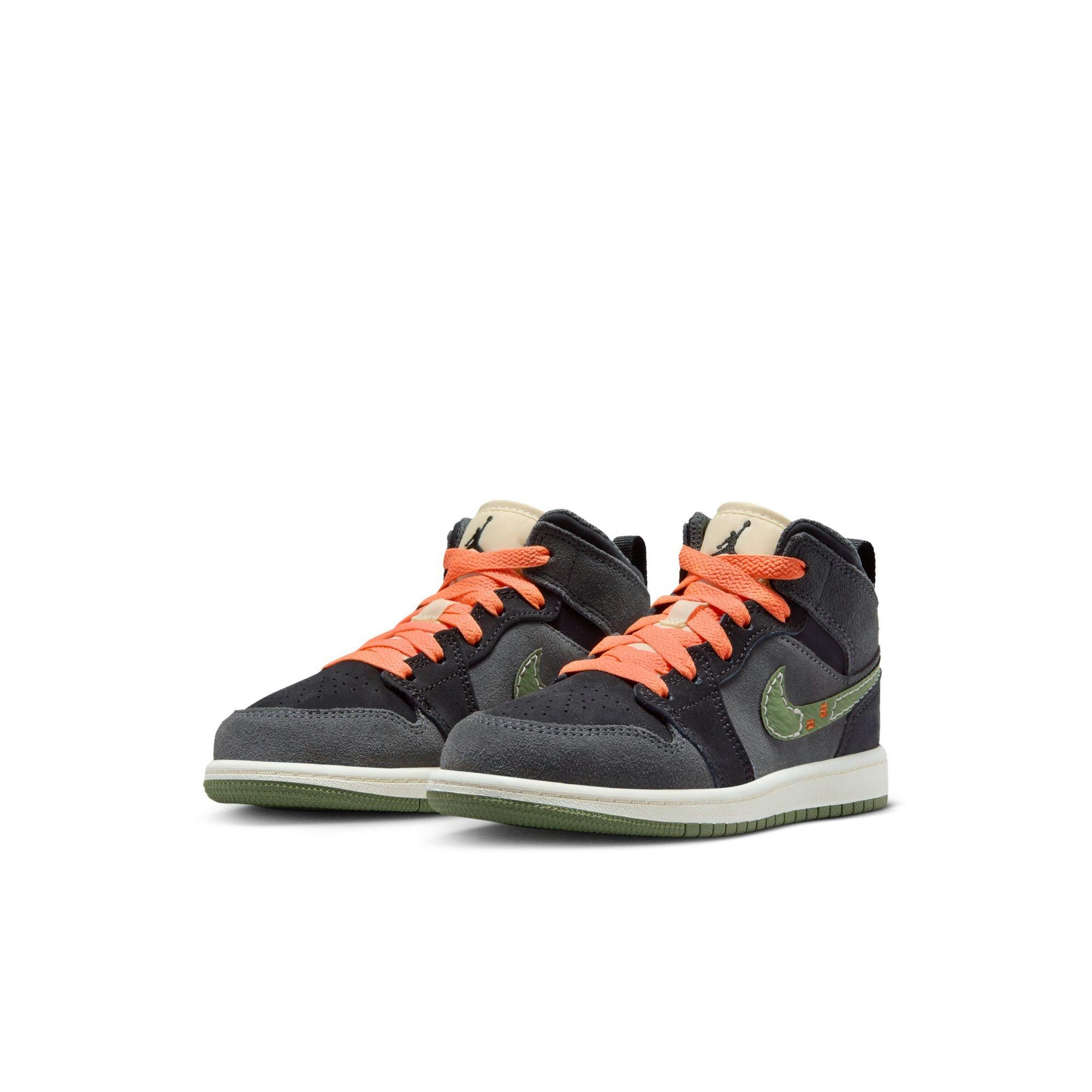 Jordan 1 Mid SE Craft "Sky J Olive" Preschool Kids' Shoe - ANTHRACITE/SKY J OLIVE/BLACK Thumbnail View 3