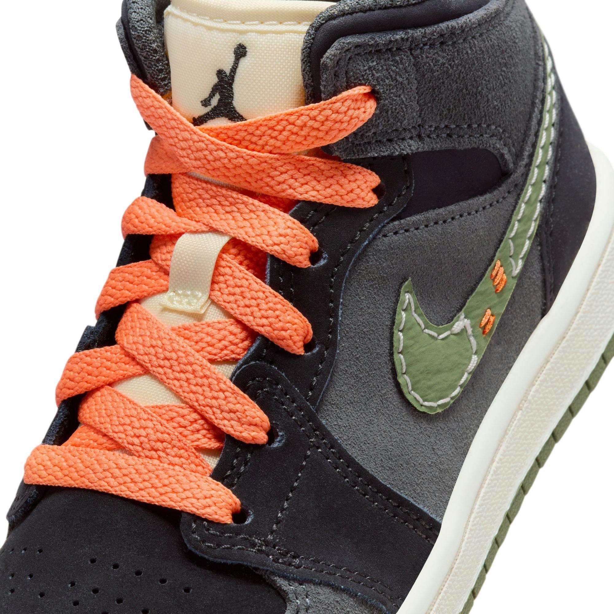 Jordan 1 Mid SE Craft "Sky J Olive" Preschool Kids' Shoe - ANTHRACITE/SKY J OLIVE/BLACK Thumbnail View 4