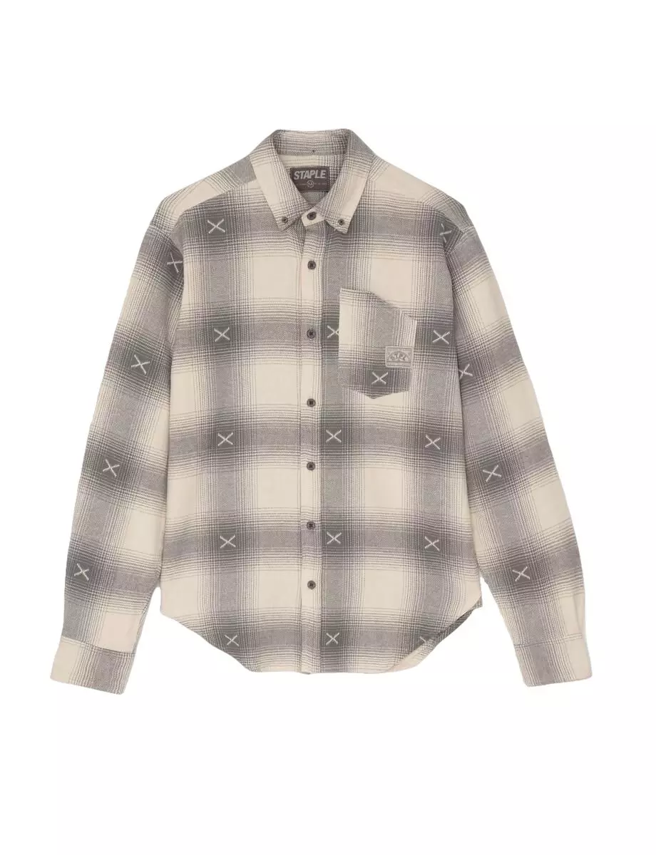 Staple Men's Quality Logo Flannel Shirt - STONE
