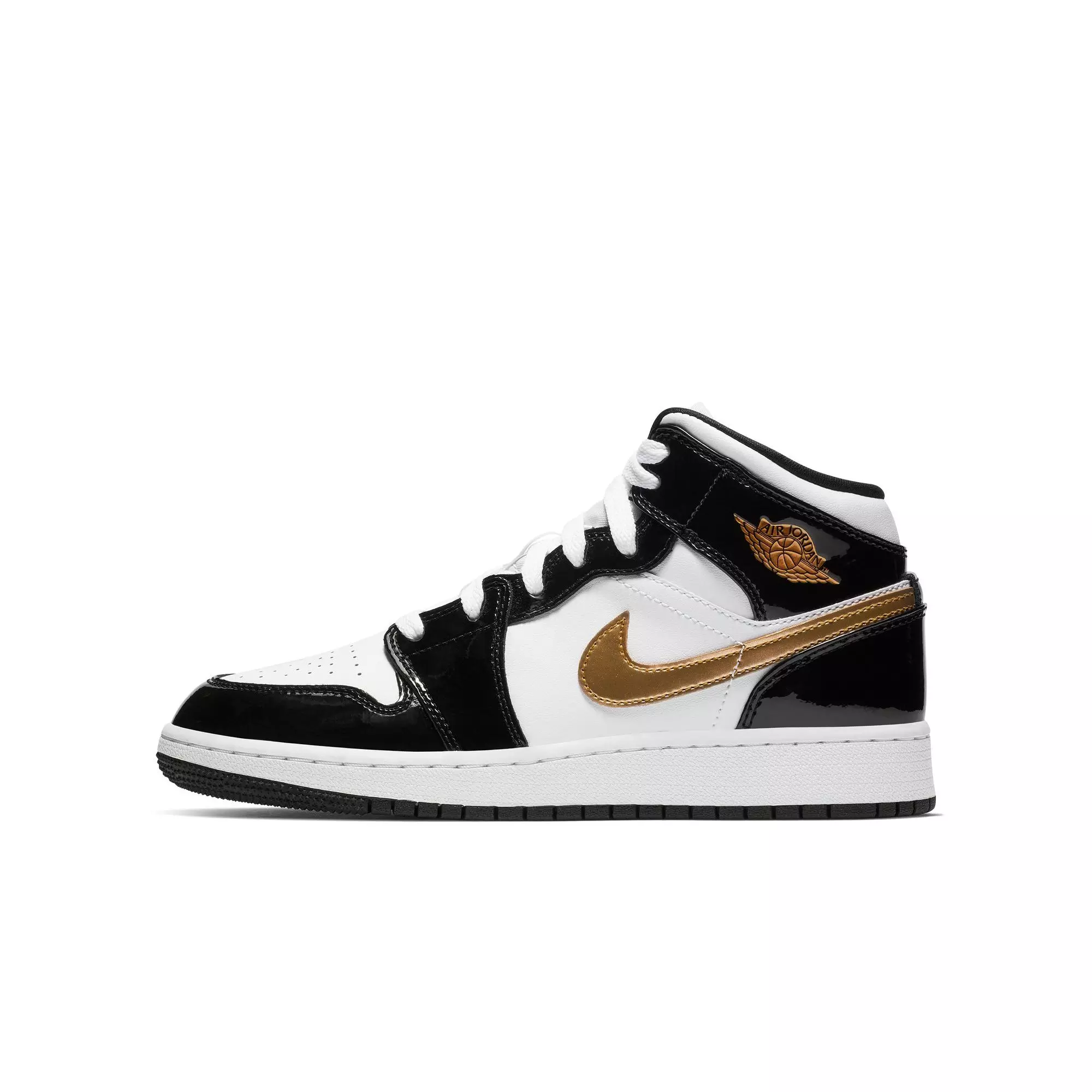 Jordan 1 Mid SE "Black Gold" Grade School Kids' Shoe - BLACK/METALLIC GOLD/WHITE