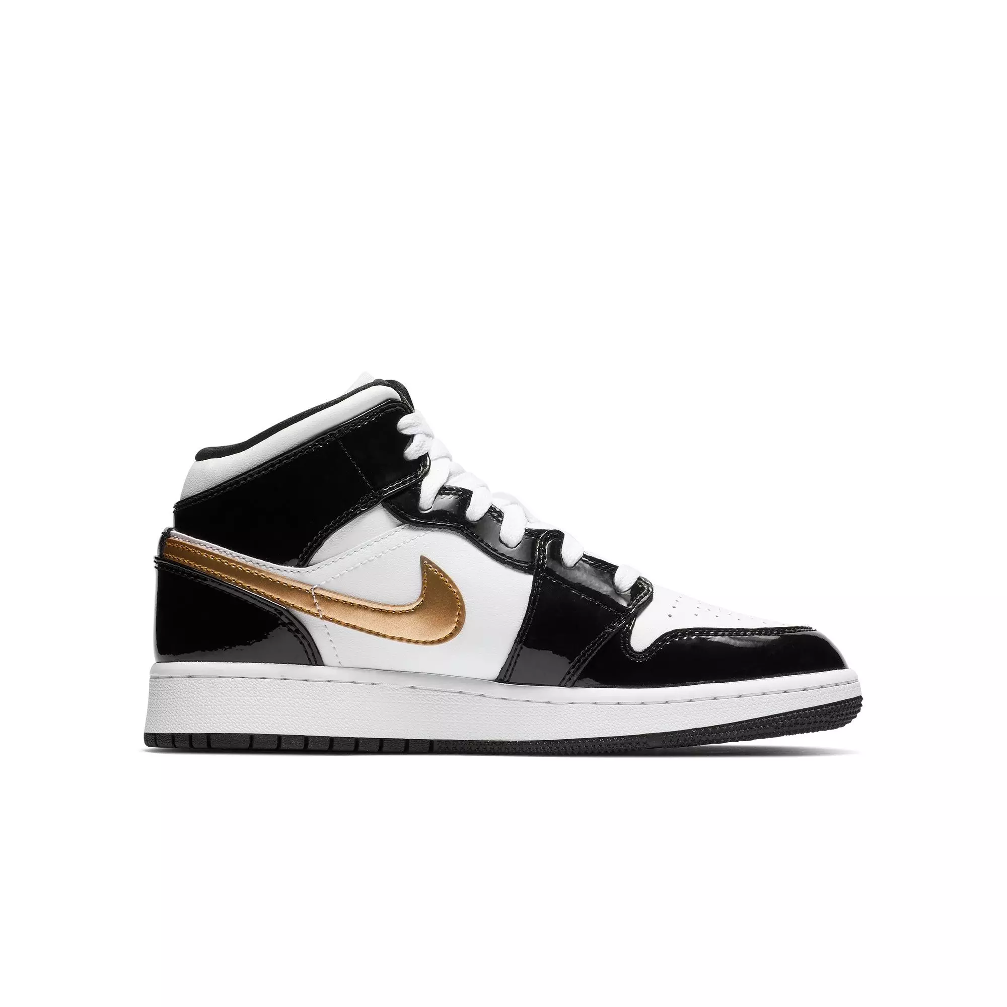 Jordan 1 Mid SE "Black Gold" Grade School Kids' Shoe - BLACK/METALLIC GOLD/WHITE