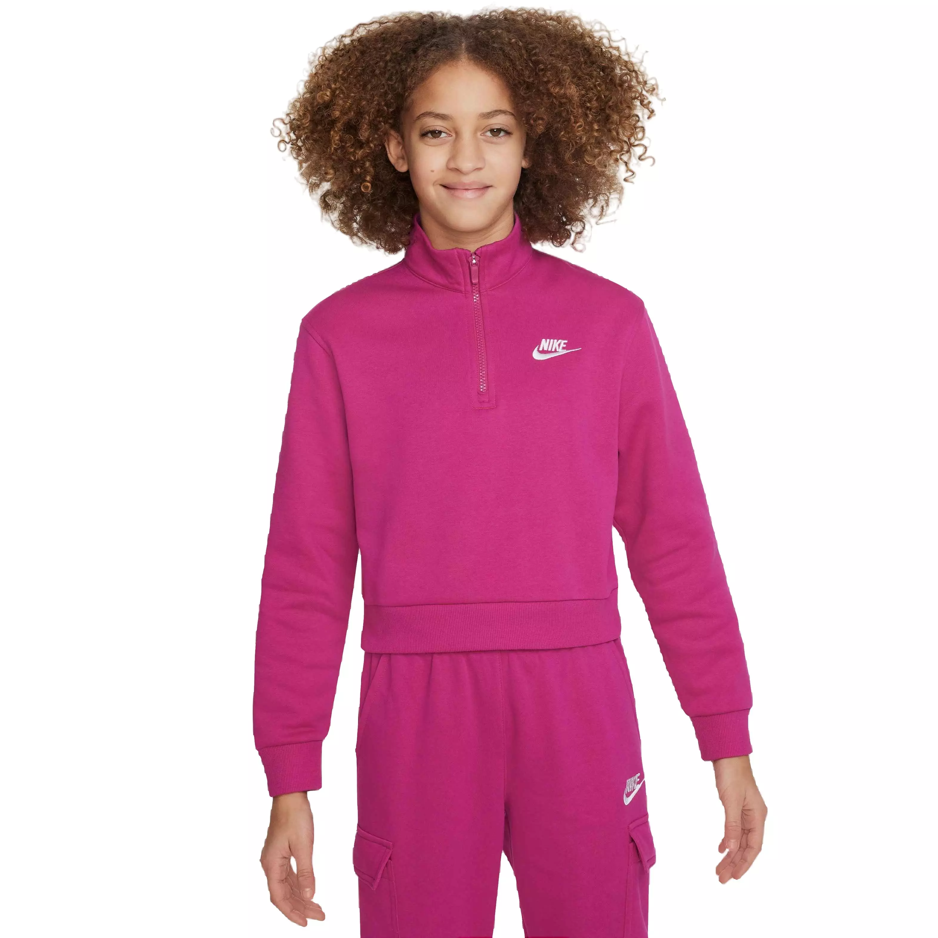 Nike Big Girls' Sportswear Club Fleece 1/2-Zip Long-Sleeve Top-Berry