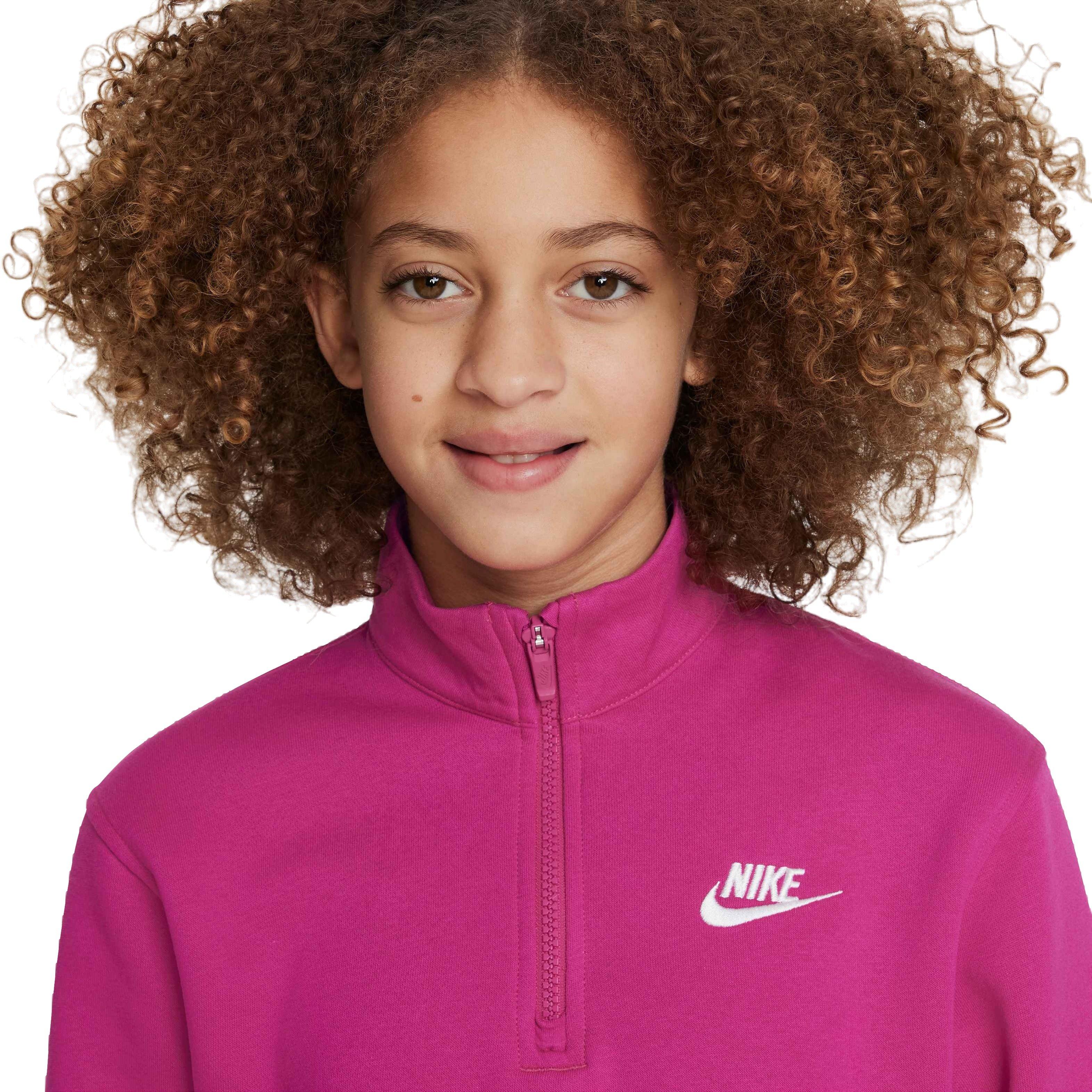 Nike Big Girls' Sportswear Club Fleece 1/2-Zip Long-Sleeve Top-Berry - BERRY Thumbnail View 3