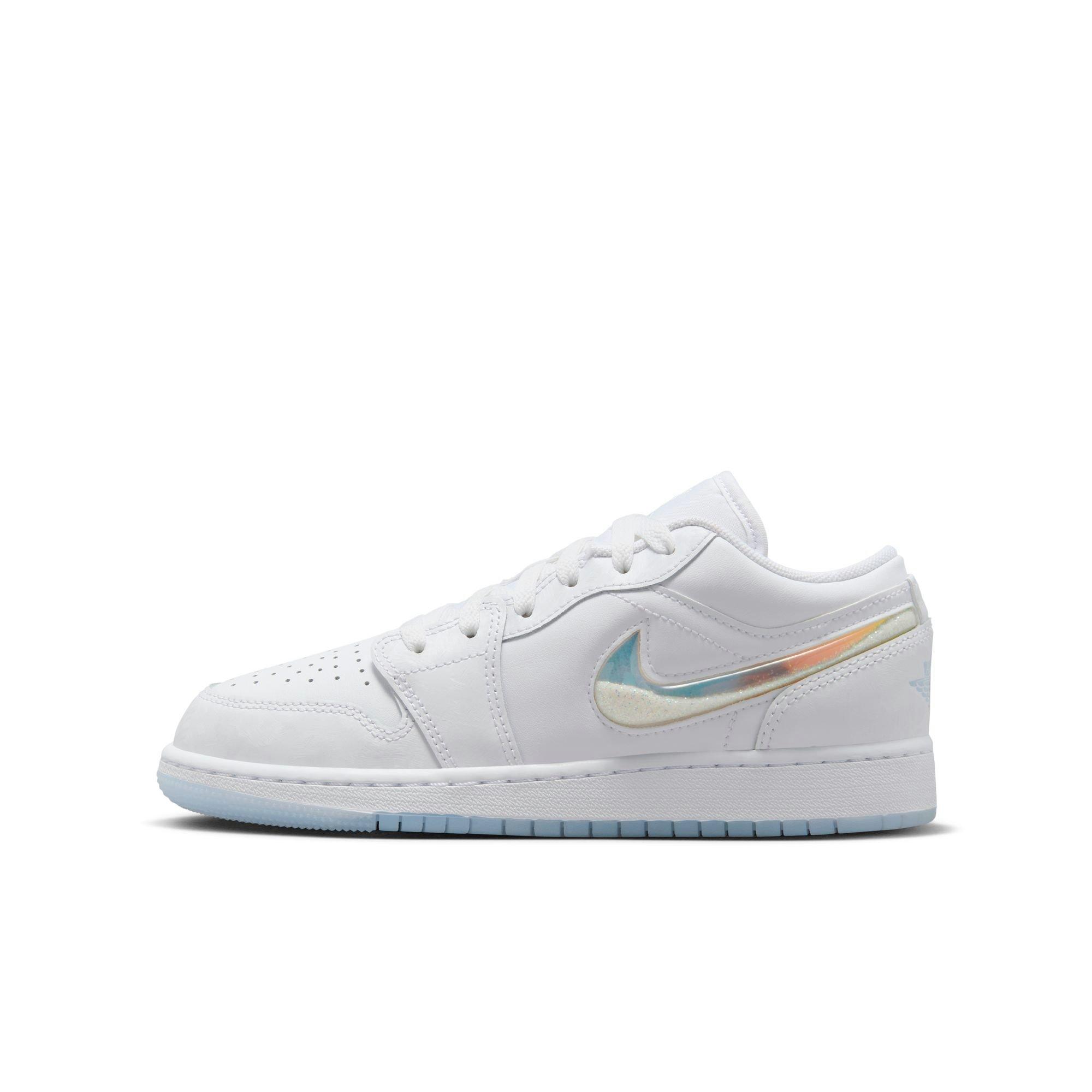 Jordan 1 Low "Frozen" Grade School Girls' Shoe - WHITE/BLUE Thumbnail View 3