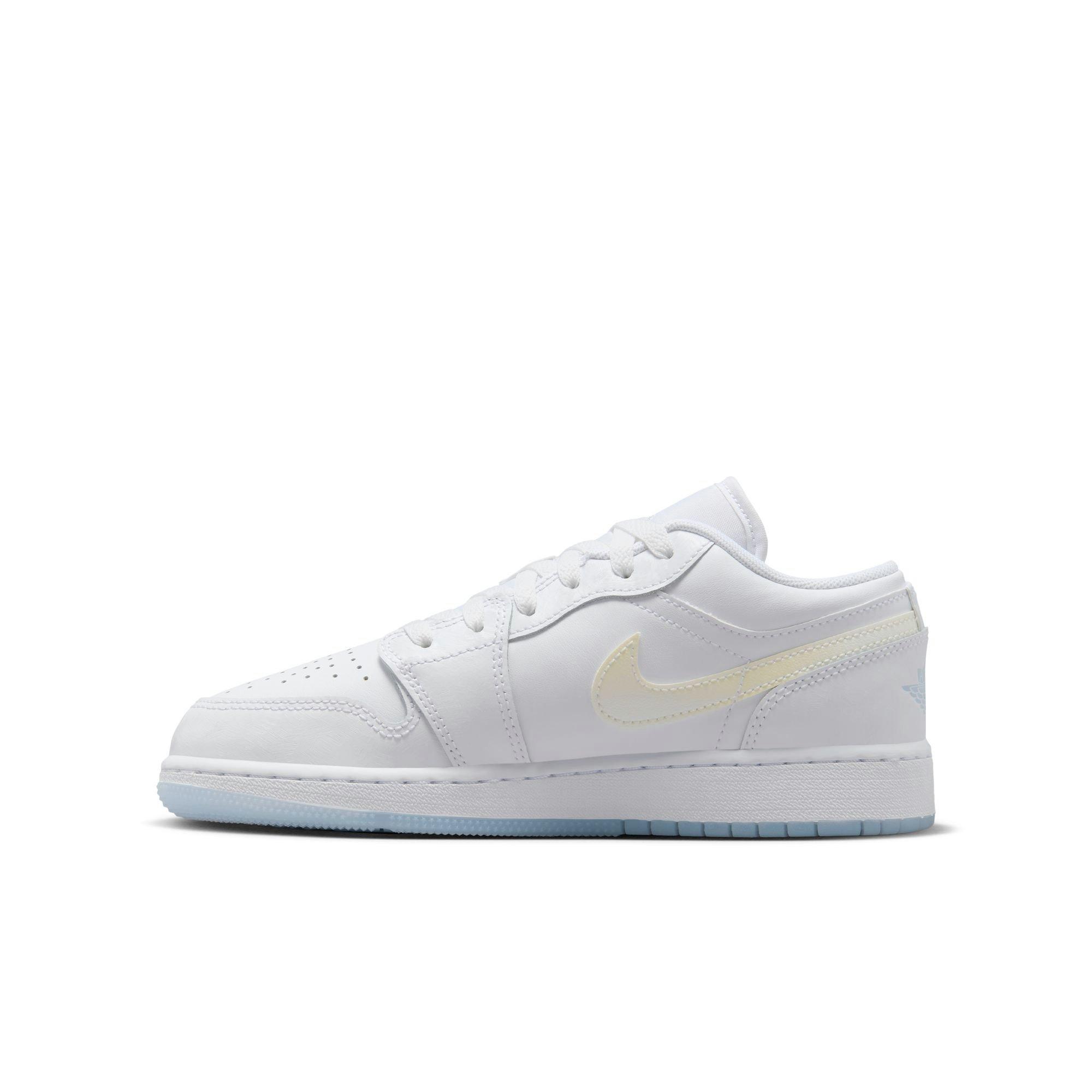 Jordan 1 Low "Frozen" Grade School Girls' Shoe - WHITE/BLUE Thumbnail View 4
