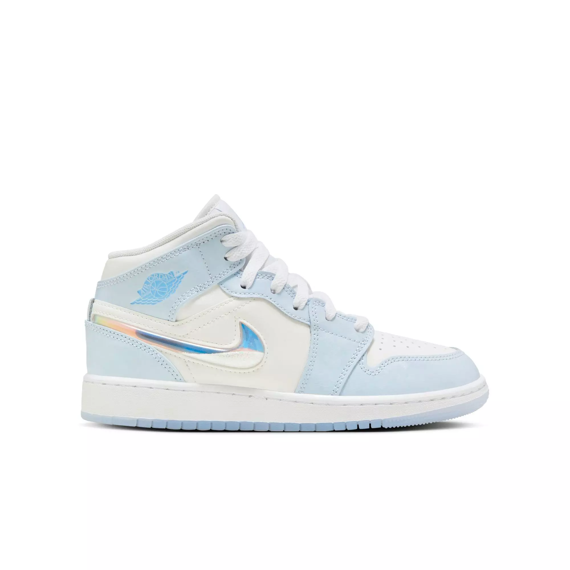 Jordan 1 Mid "Frozen" Grade School Girls' Shoe - WHITE/BLUE
