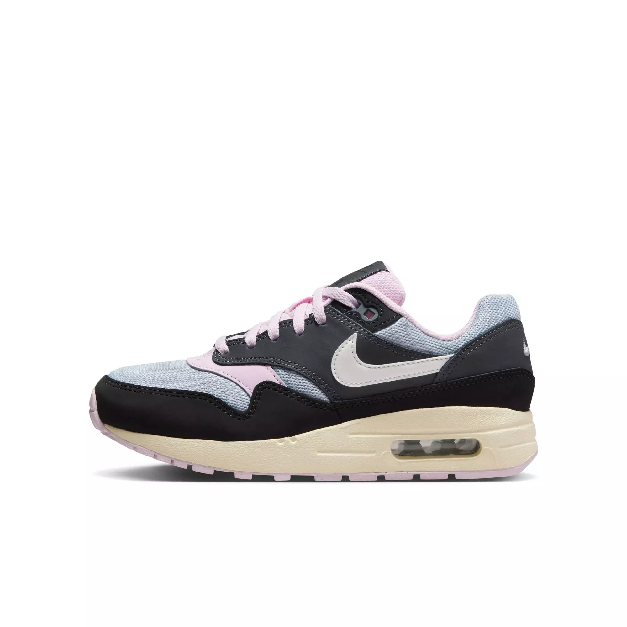 Nike Air Max 1 "Black/Summit White/Anthracite/Pink Foam" Grade School Girls' Shoe - BLACK/WHITE/PINK