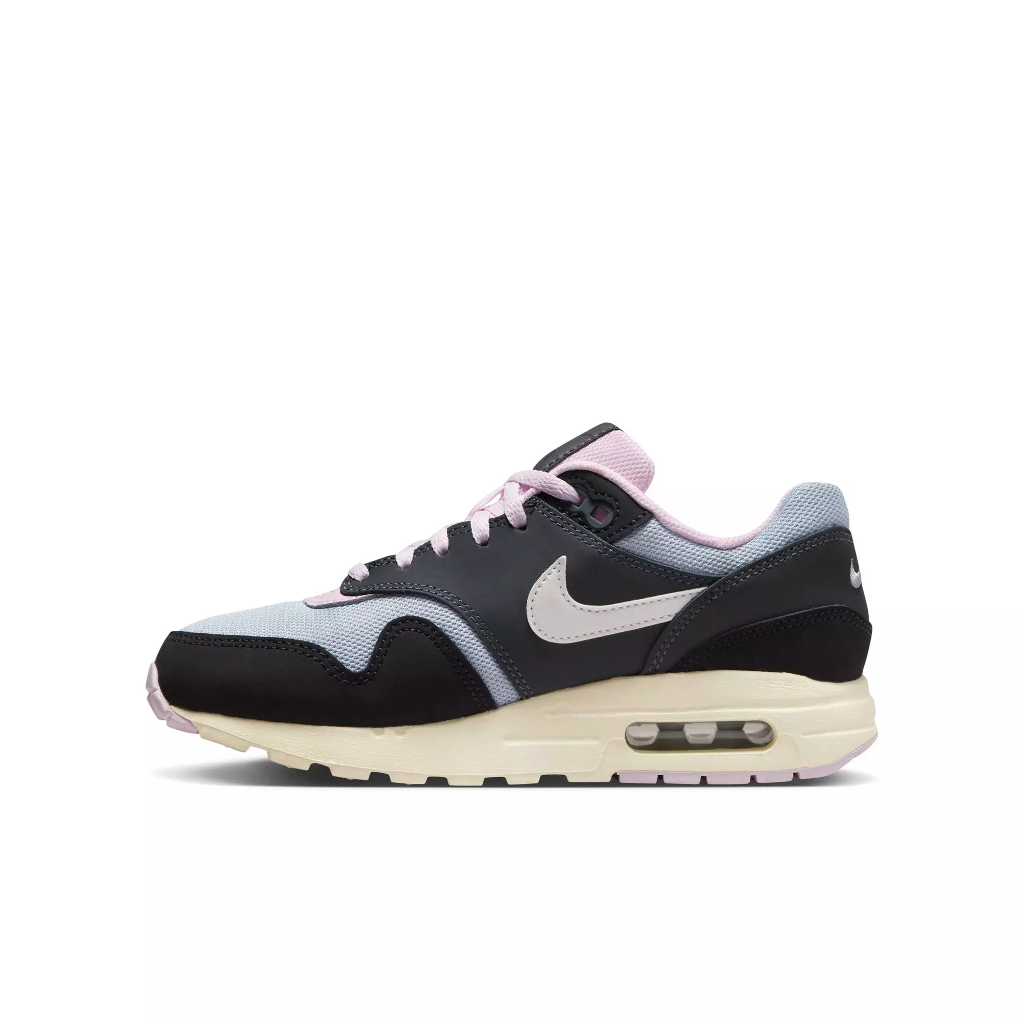 Nike Air Max 1 "Black/Summit White/Anthracite/Pink Foam" Grade School Girls' Shoe - BLACK/WHITE/PINK