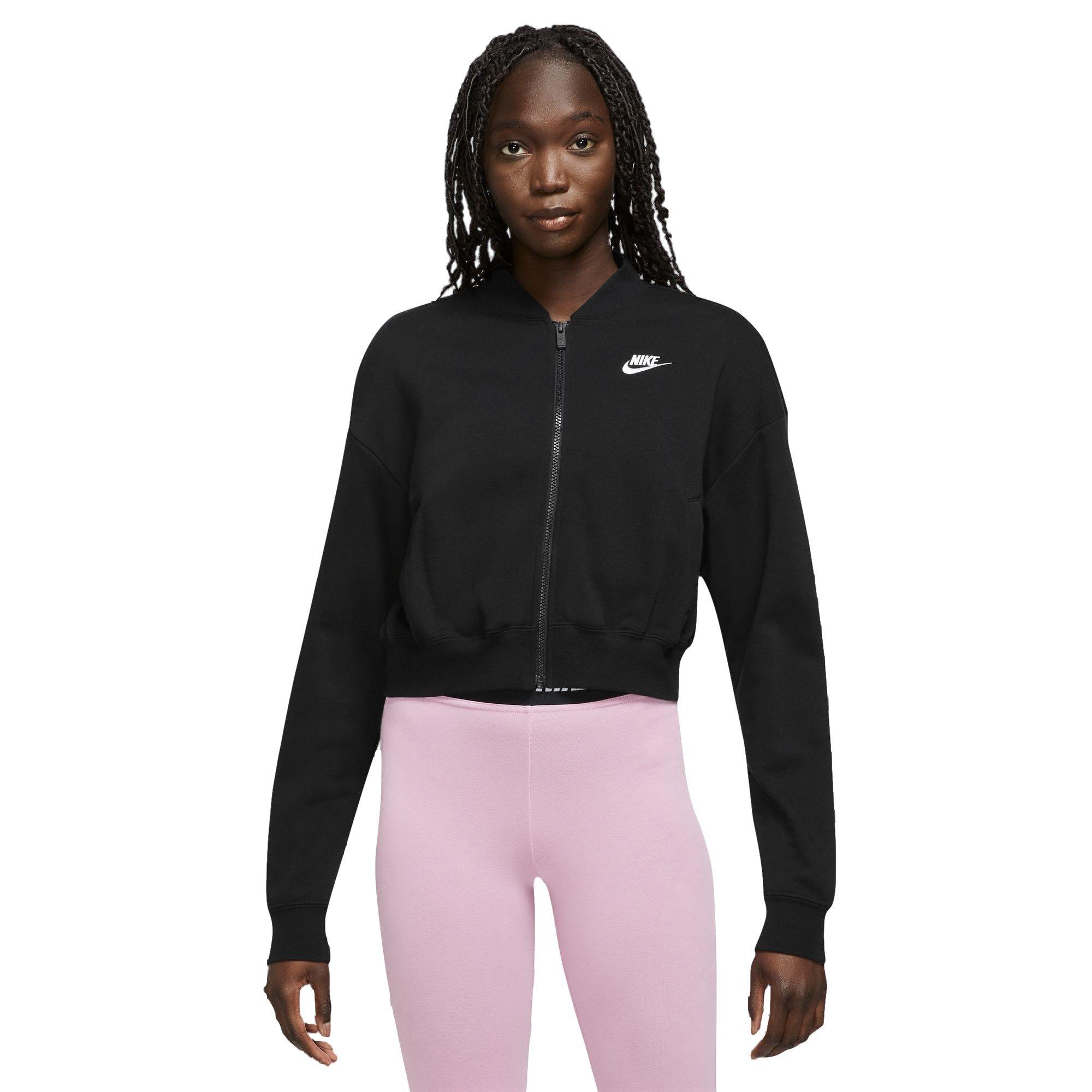 Nike Women's Club Fleece Oversized Crop Full-Zip Hoodie - BLACK Thumbnail View 1