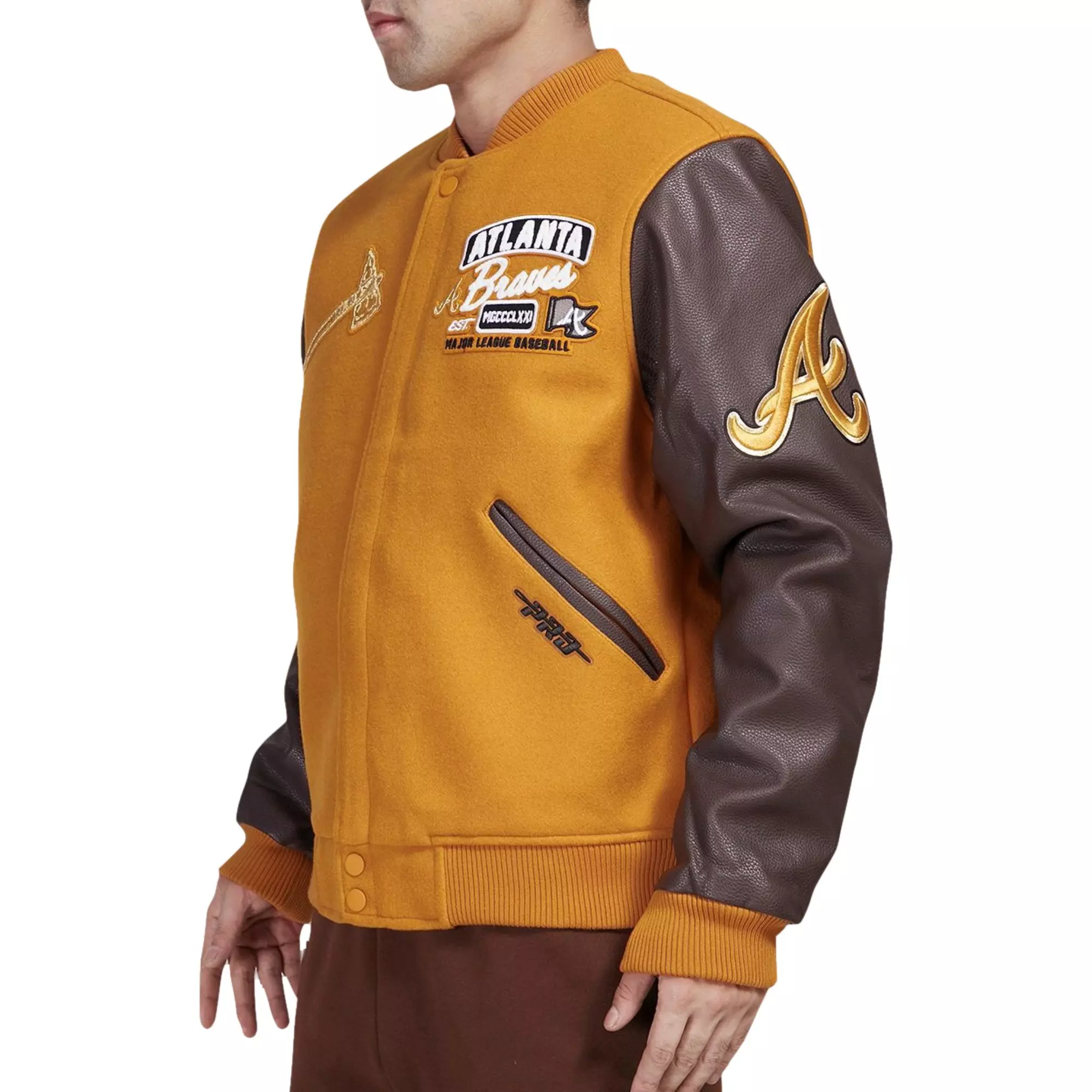 Pro Standard Men's Atlanta Braves Wool Varsity Jacket - BROWN