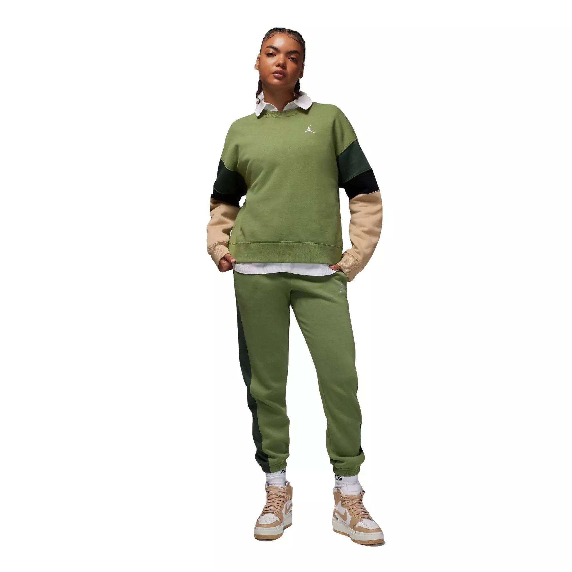 Jordan Women's Brooklyn Fleece Colorblock Pants-Olive - OLIVE