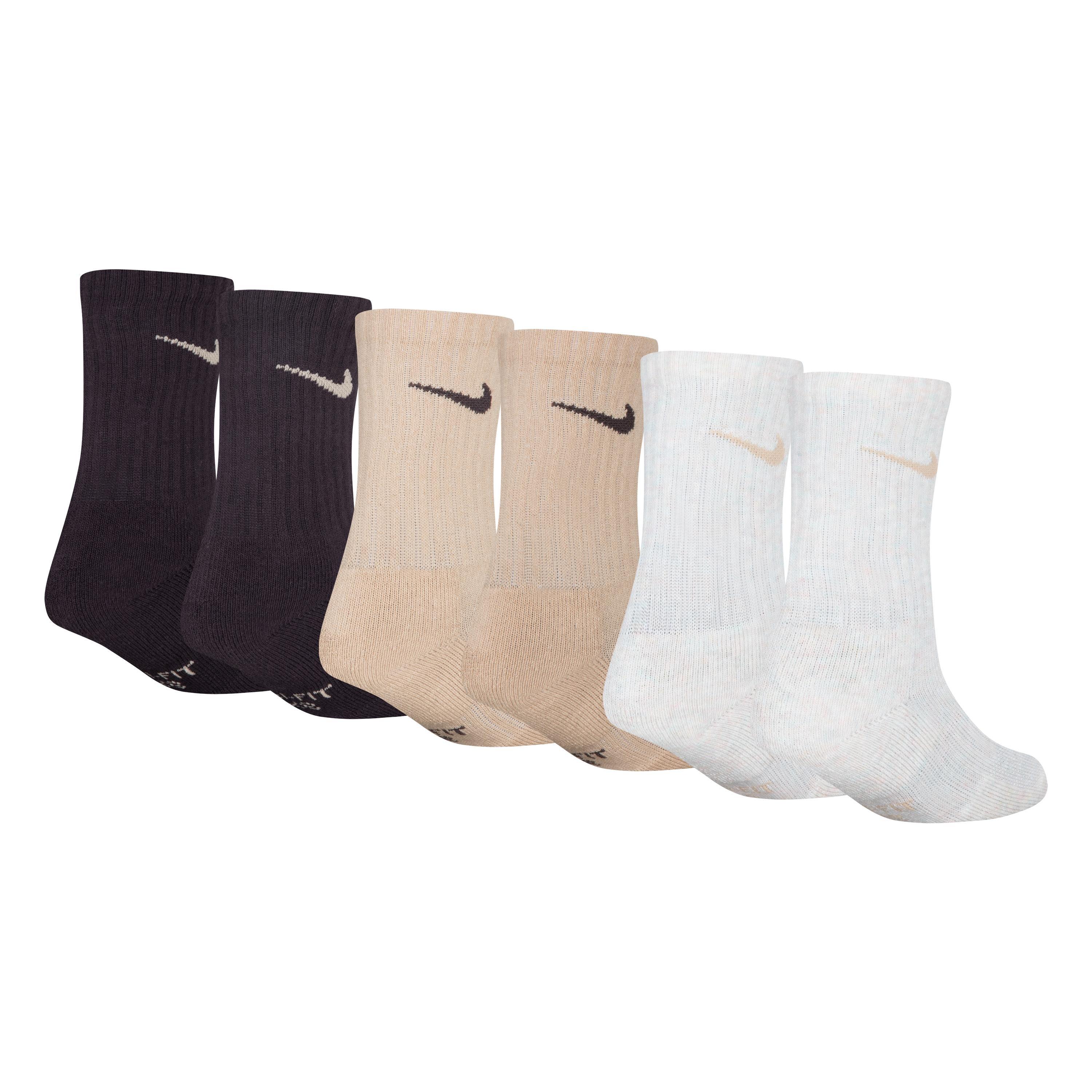 Nike Youth 6 Pack Crew Socks Brown Hibbett