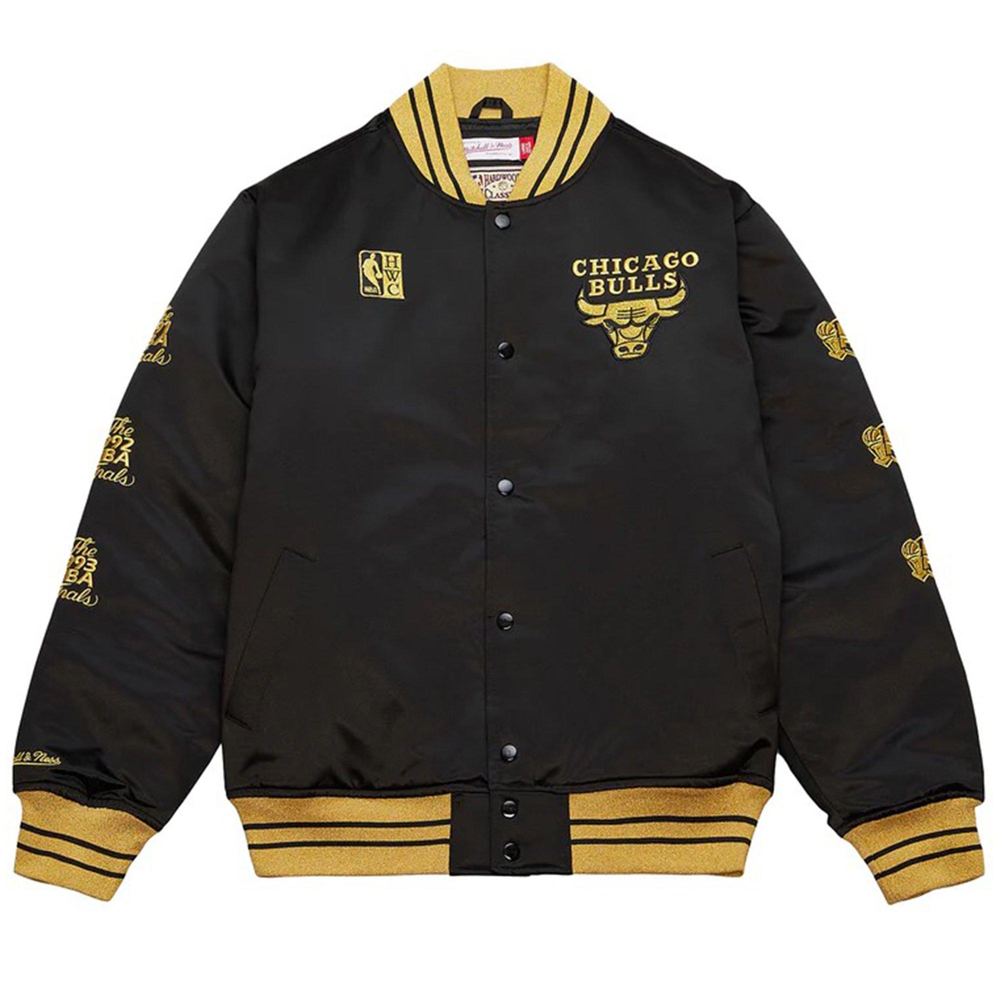 Mitchell & Ness Men's Chicago Bulls Retro 11 "Gratitude" Satin Jacket - BLACK/GOLD Thumbnail View 1