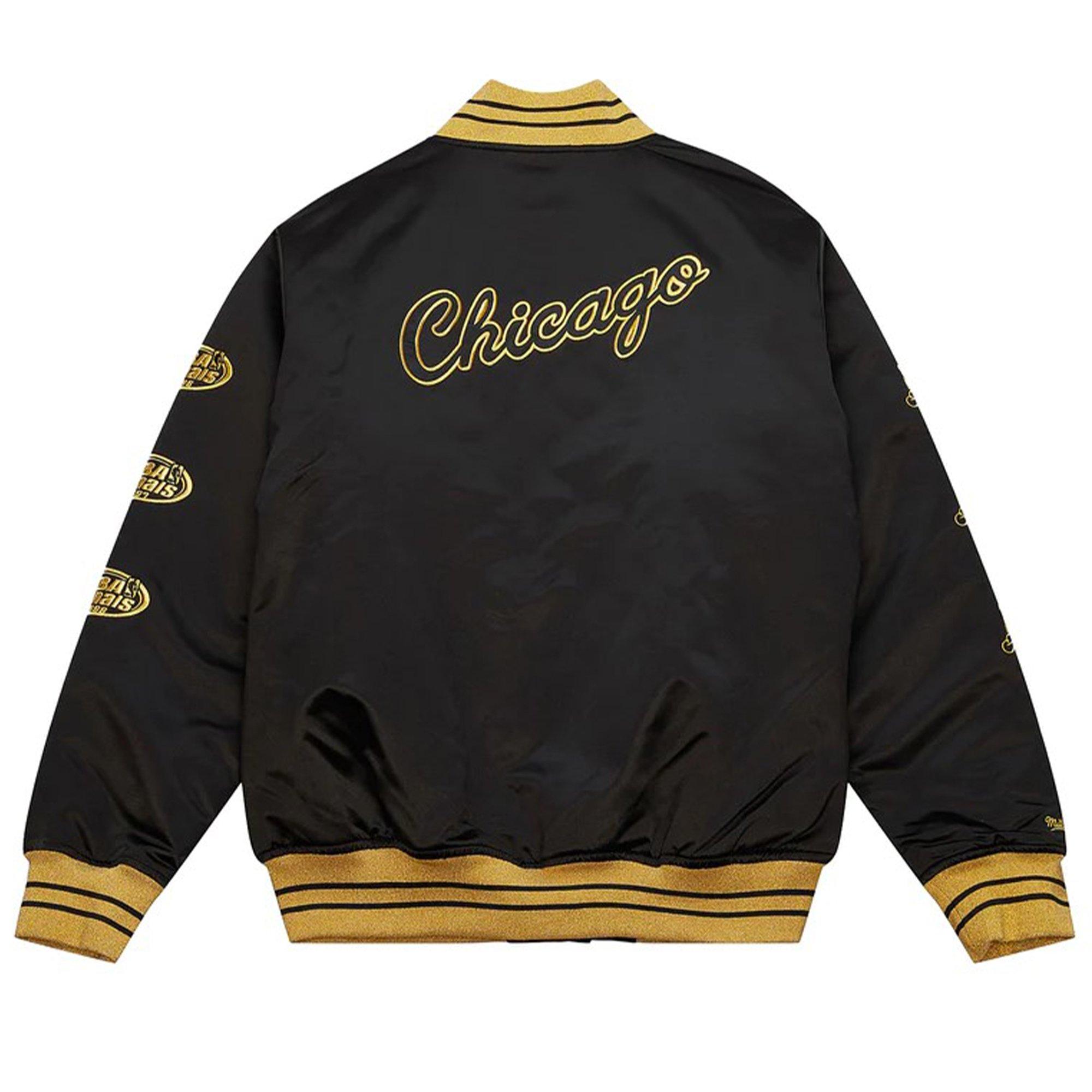Mitchell & Ness Men's Chicago Bulls Retro 11 "Gratitude" Satin Jacket - BLACK/GOLD Thumbnail View 2