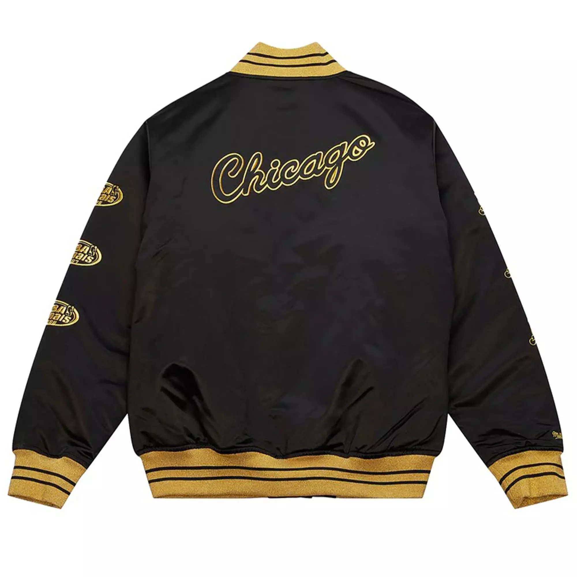 Mitchell & Ness Men's Chicago Bulls Retro 11 "Gratitude" Satin Jacket - BLACK/GOLD