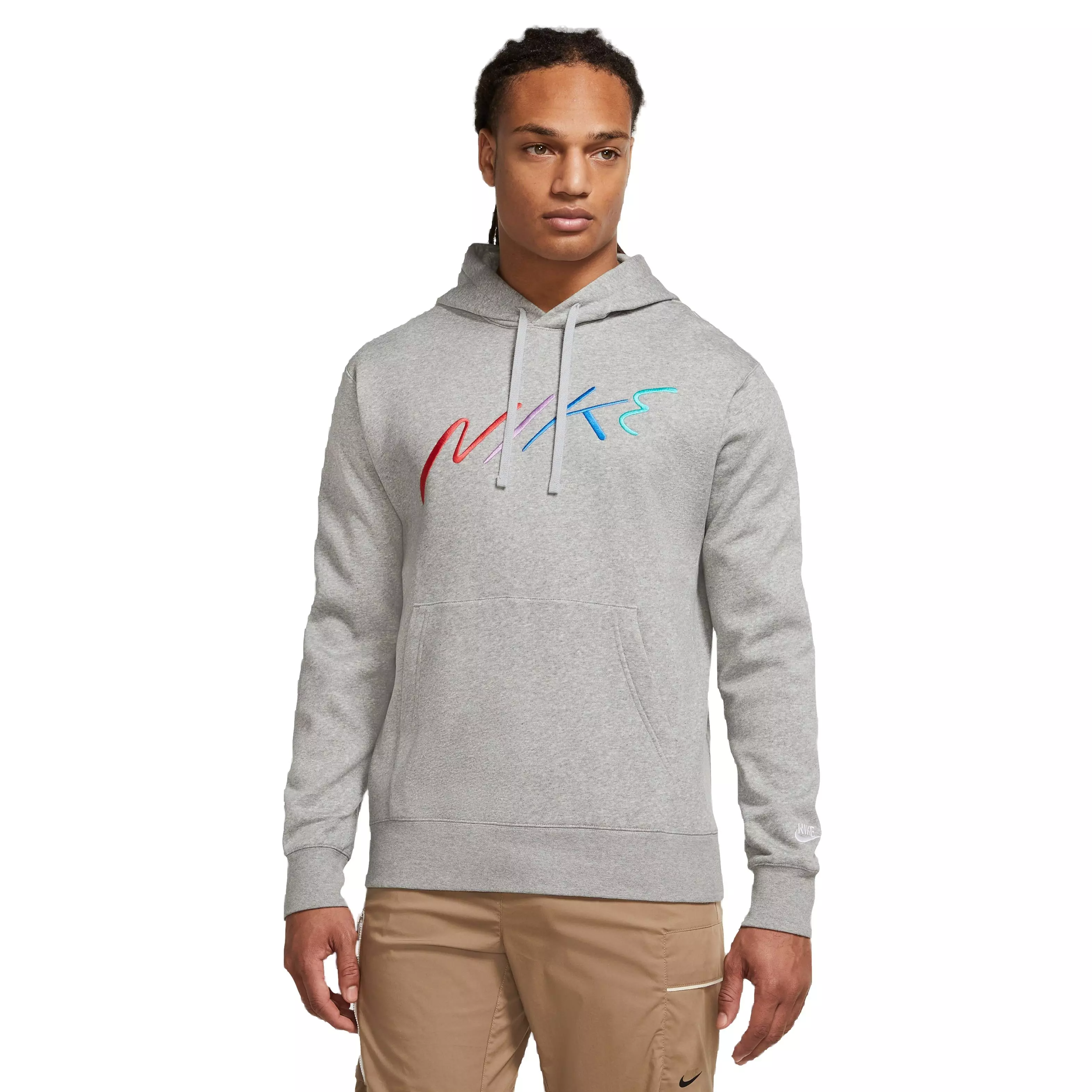 Nike Men's Club Fleece+ Brushed-Back Graphic Pullover Hoodie -Grey - GREY