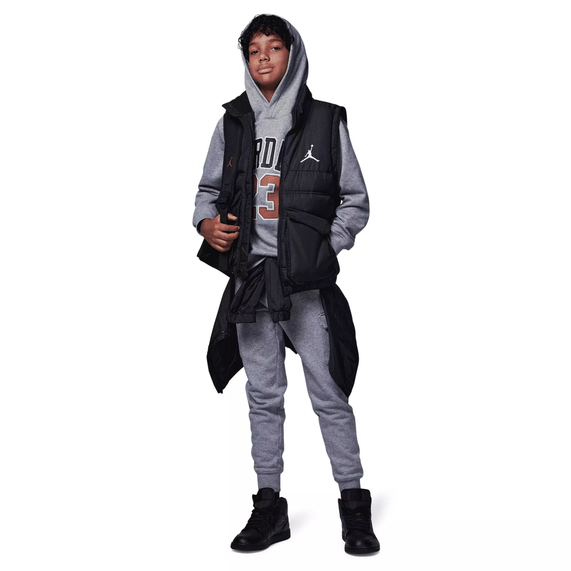 Jordan Big Boys' 23 HBR Fleece Pullover Hoodie-Grey - GREY