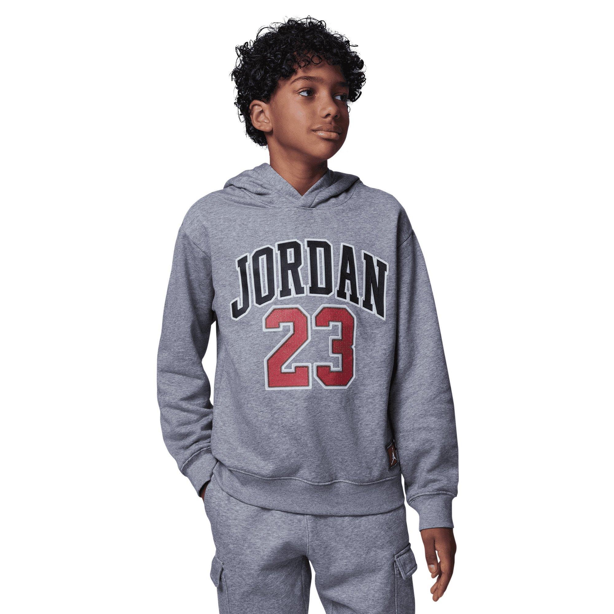 Jordan Big Boys' 23 HBR Fleece Pullover Hoodie-Grey - GREY Thumbnail View 1