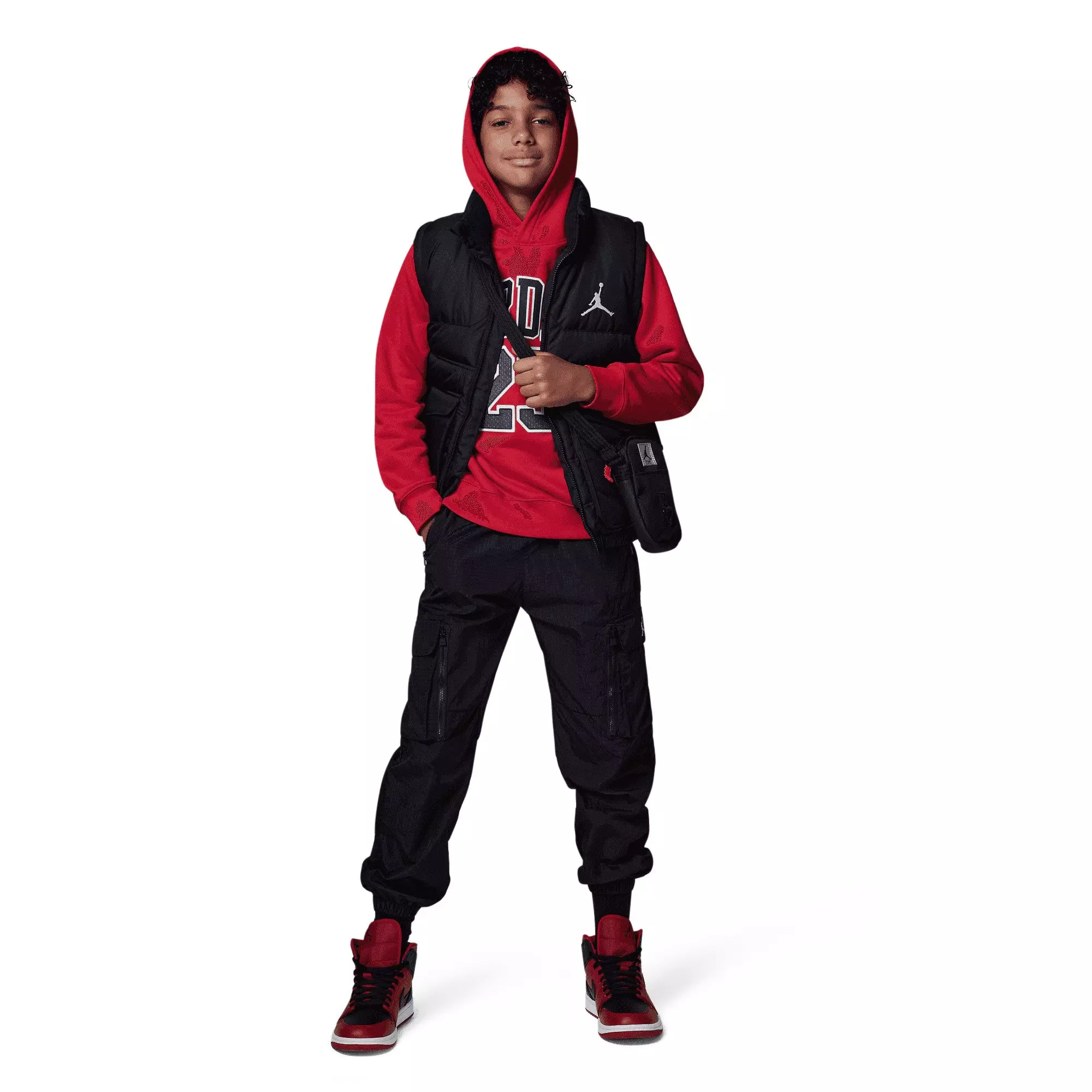 Jordan Big Boys' 23 HBR Fleece Pullover Hoodie-Red - RED