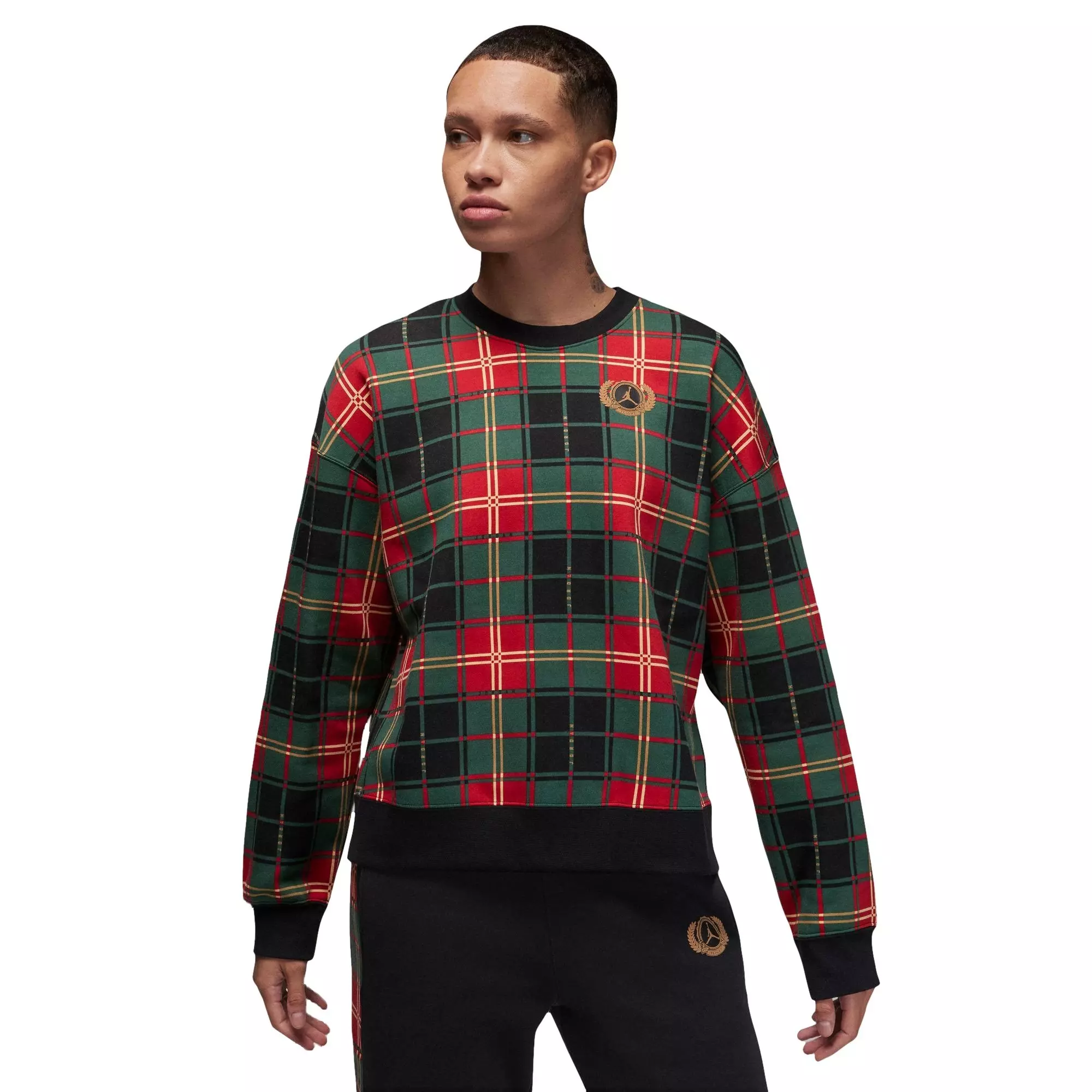 Jordan Women's Brooklyn Plaid Fleece Crew Sweatshirt - BLACK