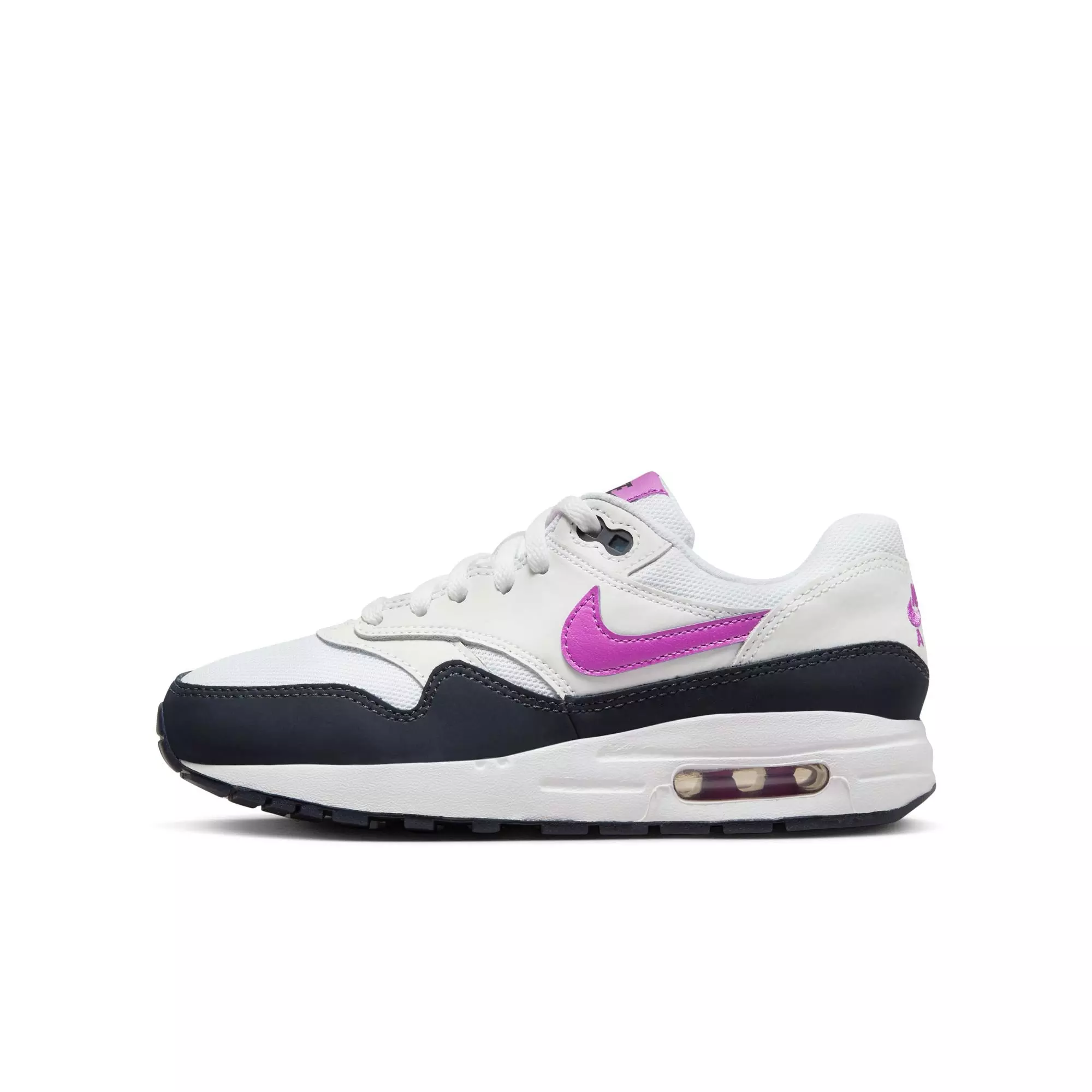 Nike Air Max 1 "White/Fucshia Dream/Dark Obsidian" Grade School Girls' Shoe - WHITE/PURPLE