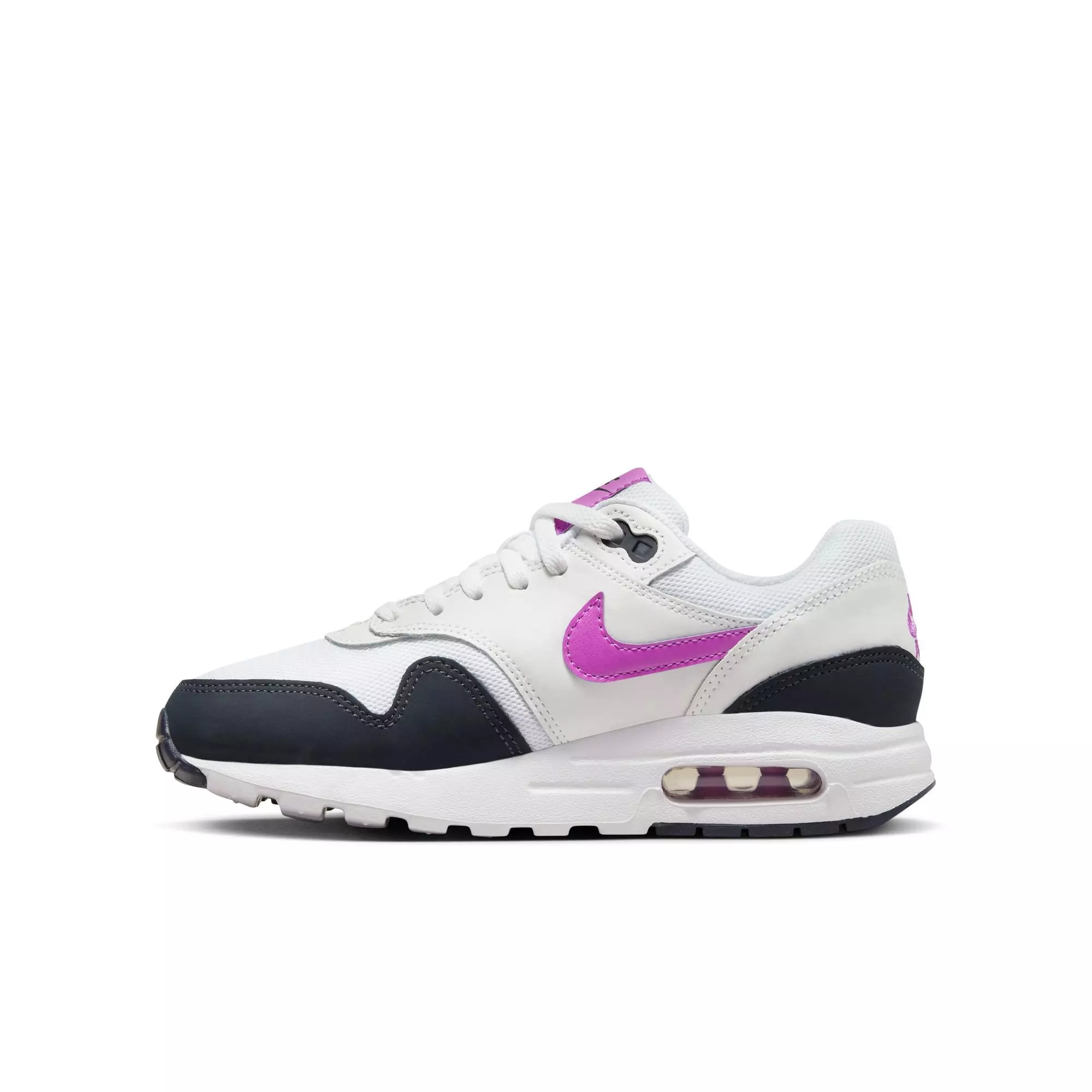 Nike Air Max 1 "White/Fucshia Dream/Dark Obsidian" Grade School Girls' Shoe - WHITE/PURPLE