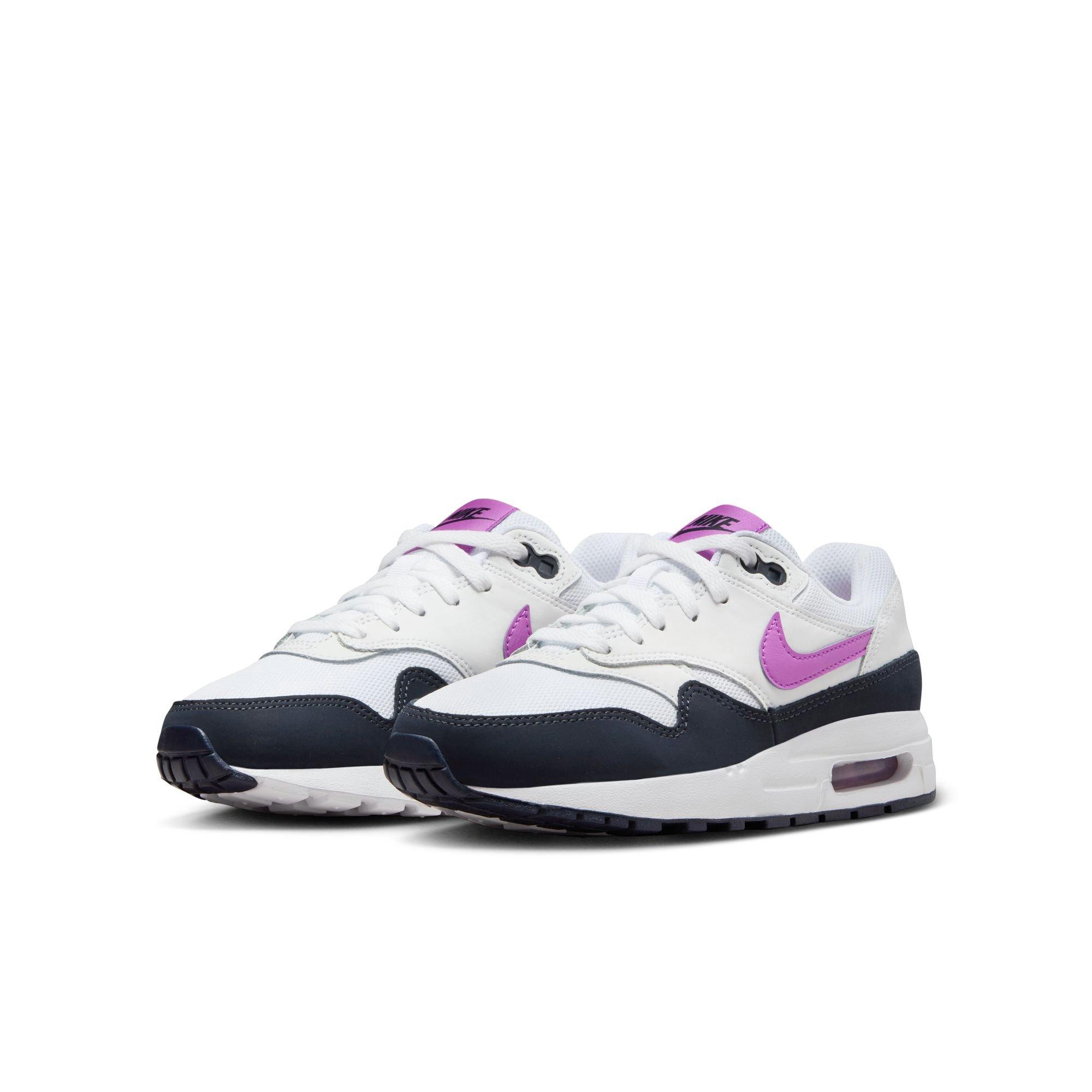 Nike Air Max 1 "White/Fucshia Dream/Dark Obsidian" Grade School Girls' Shoe - WHITE/PURPLE Thumbnail View 5