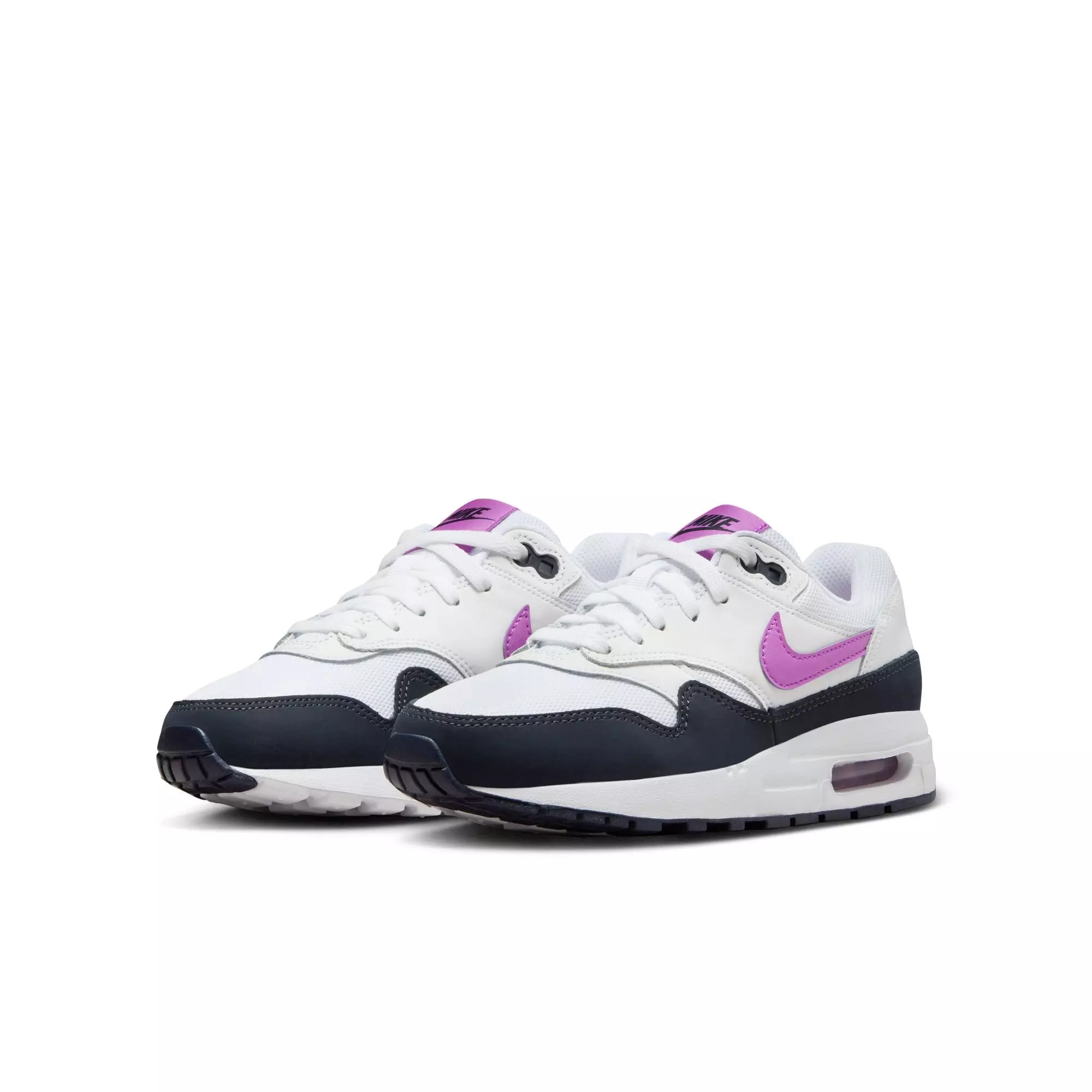 Nike Air Max 1 "White/Fucshia Dream/Dark Obsidian" Grade School Girls' Shoe - WHITE/PURPLE