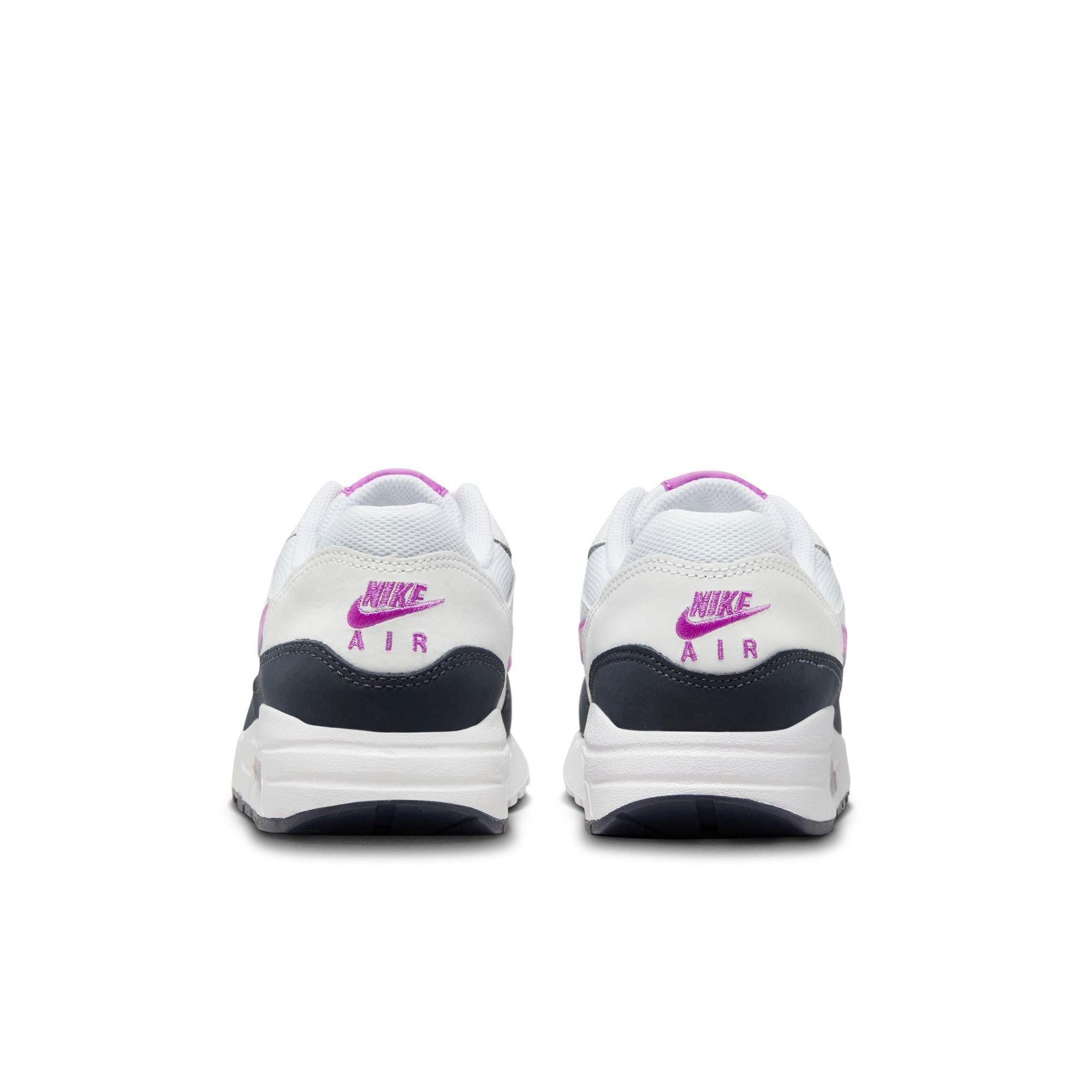 Nike Air Max 1 "White/Fucshia Dream/Dark Obsidian" Grade School Girls' Shoe - WHITE/PURPLE Thumbnail View 6