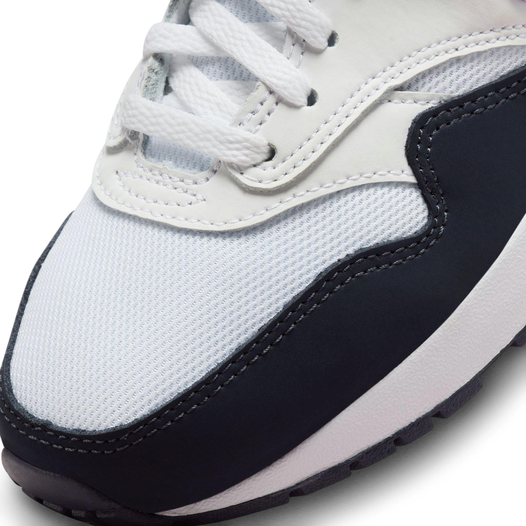 Nike Air Max 1 "White/Fucshia Dream/Dark Obsidian" Grade School Girls' Shoe - WHITE/PURPLE Thumbnail View 9